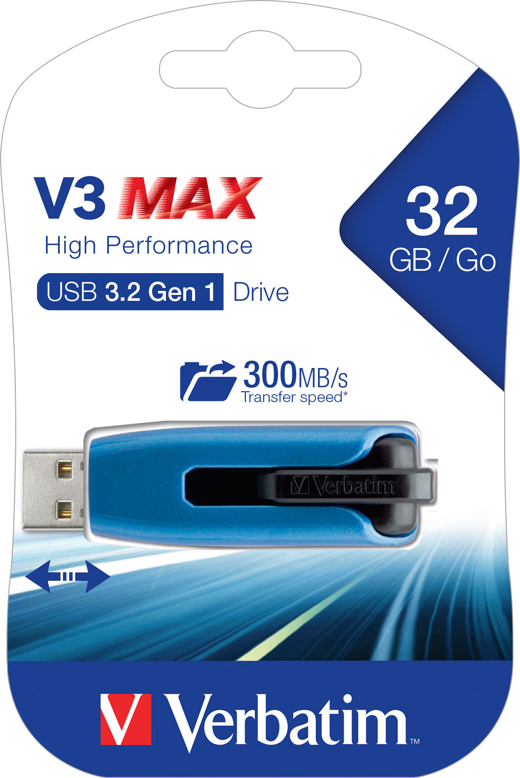 VERBATIM USB 3.2 Stick 32GB, V3 MAX, blau-schwarz