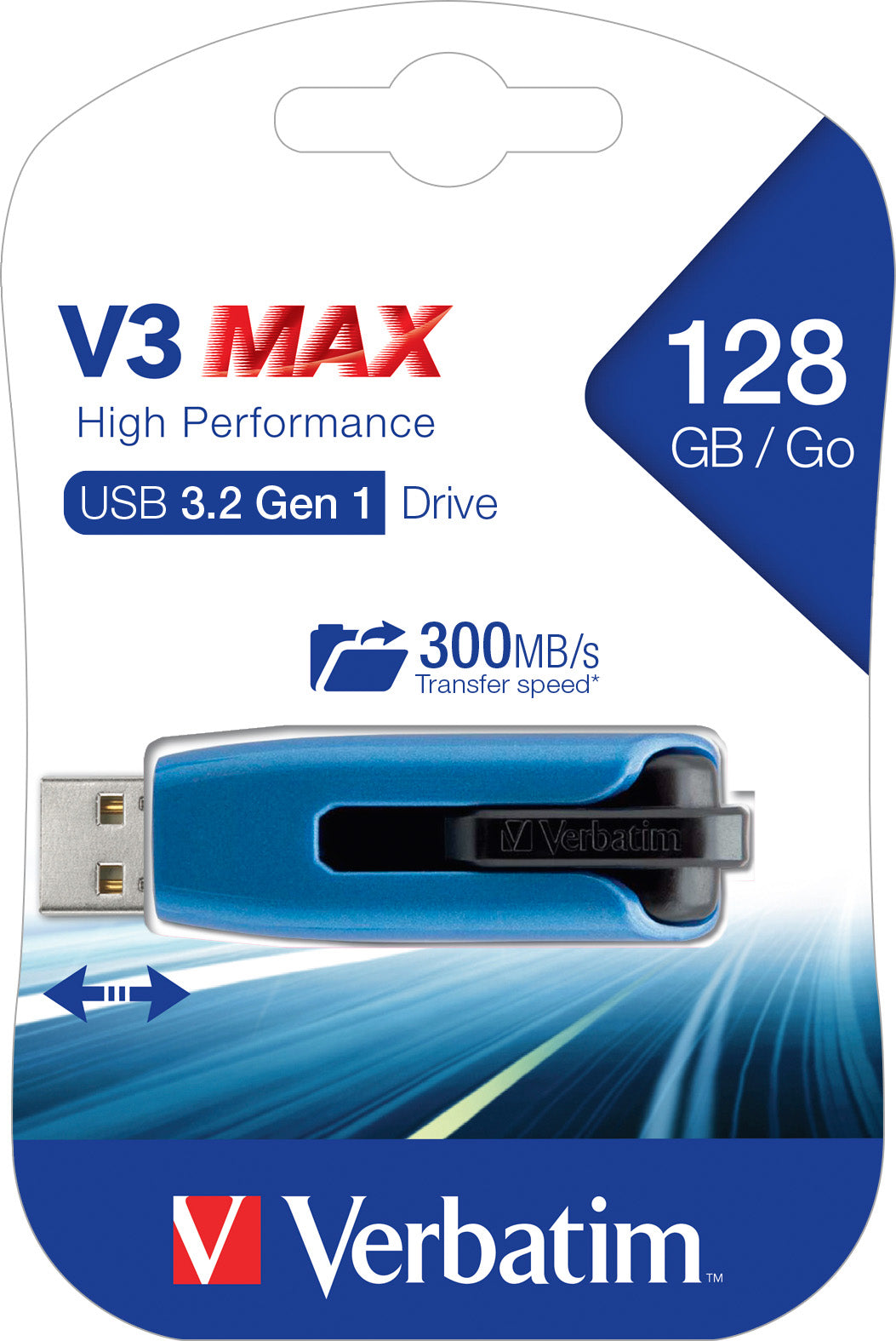 VERBATIM USB 3.2 Stick 128GB, V3 MAX, blau-schwarz