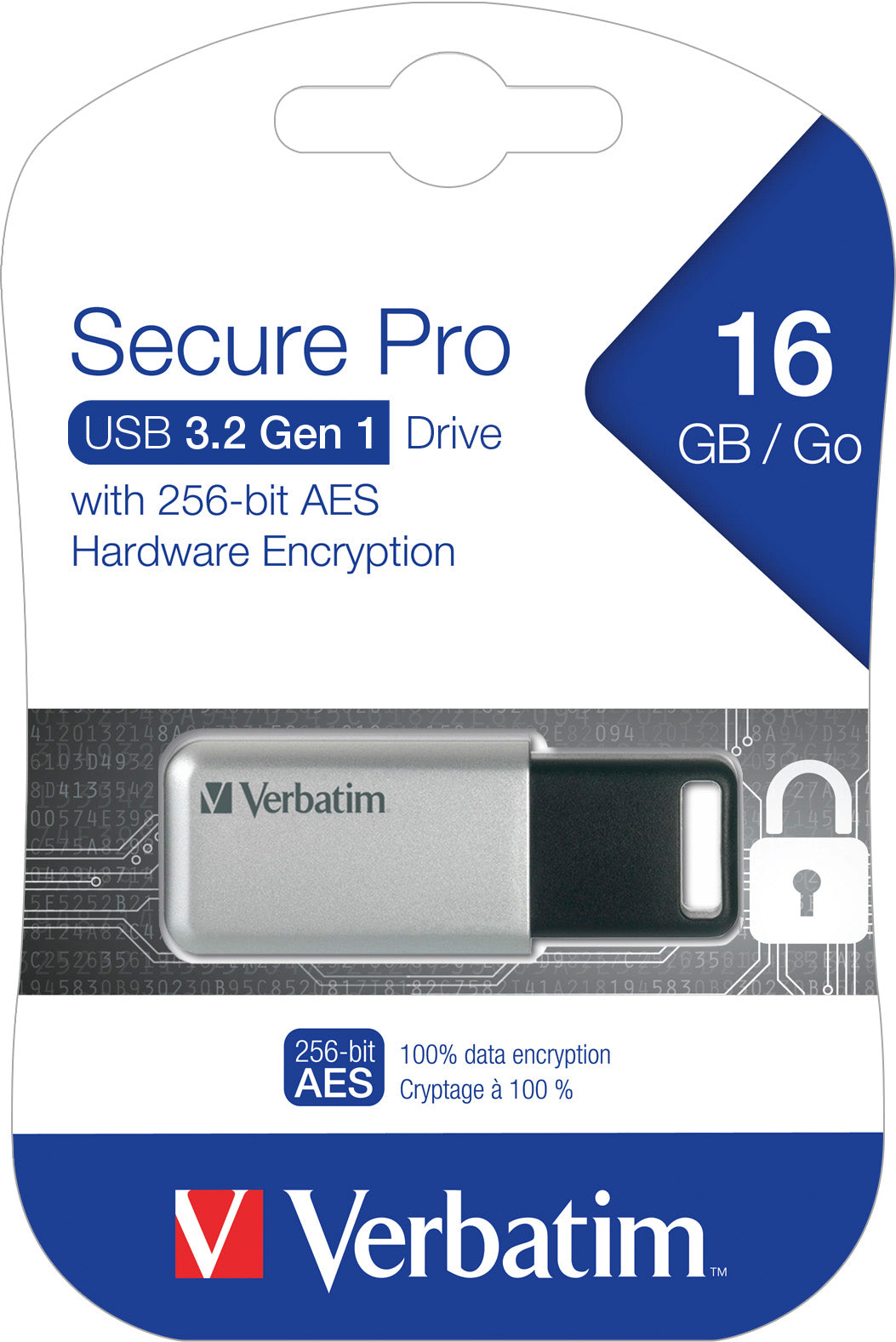 VERBATIM USB 3.2 Stick 16GB, Secure Pro, Silber