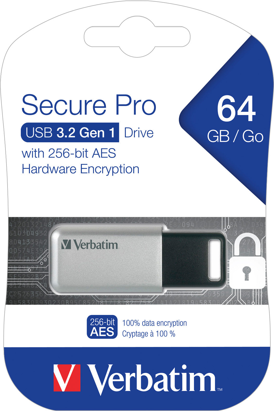 VERBATIM USB 3.0 Stick 64GB, Secure Pro, Silber