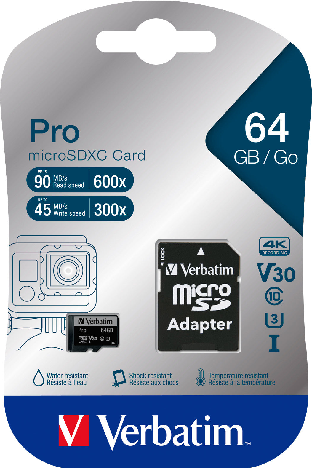 VERBATIM microSDXC-Card 64GB, PRO, U3, UHS-I, 4K UHD