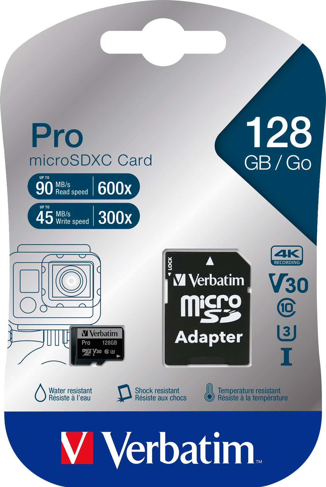 VERBATIM microSDXC-Card 128GB, PRO, U3, UHS-I, 4K UHD