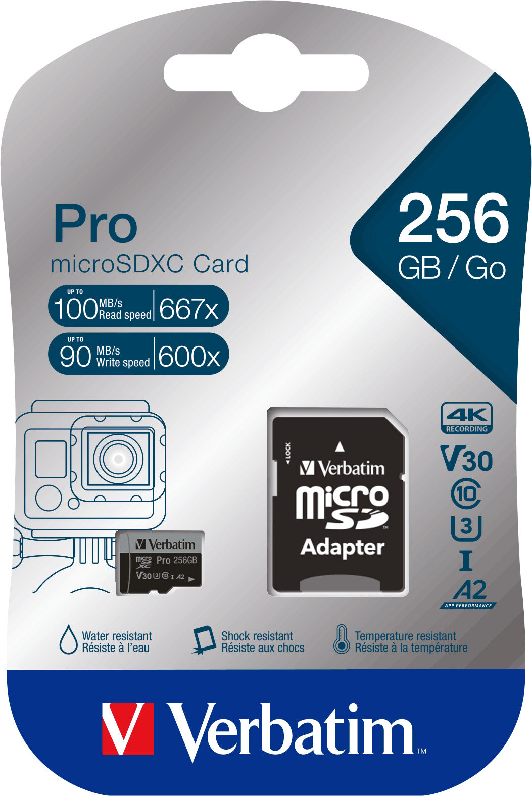 VERBATIM microSDXC-Card 256GB, PRO, U3, UHS-I, 4K UHD