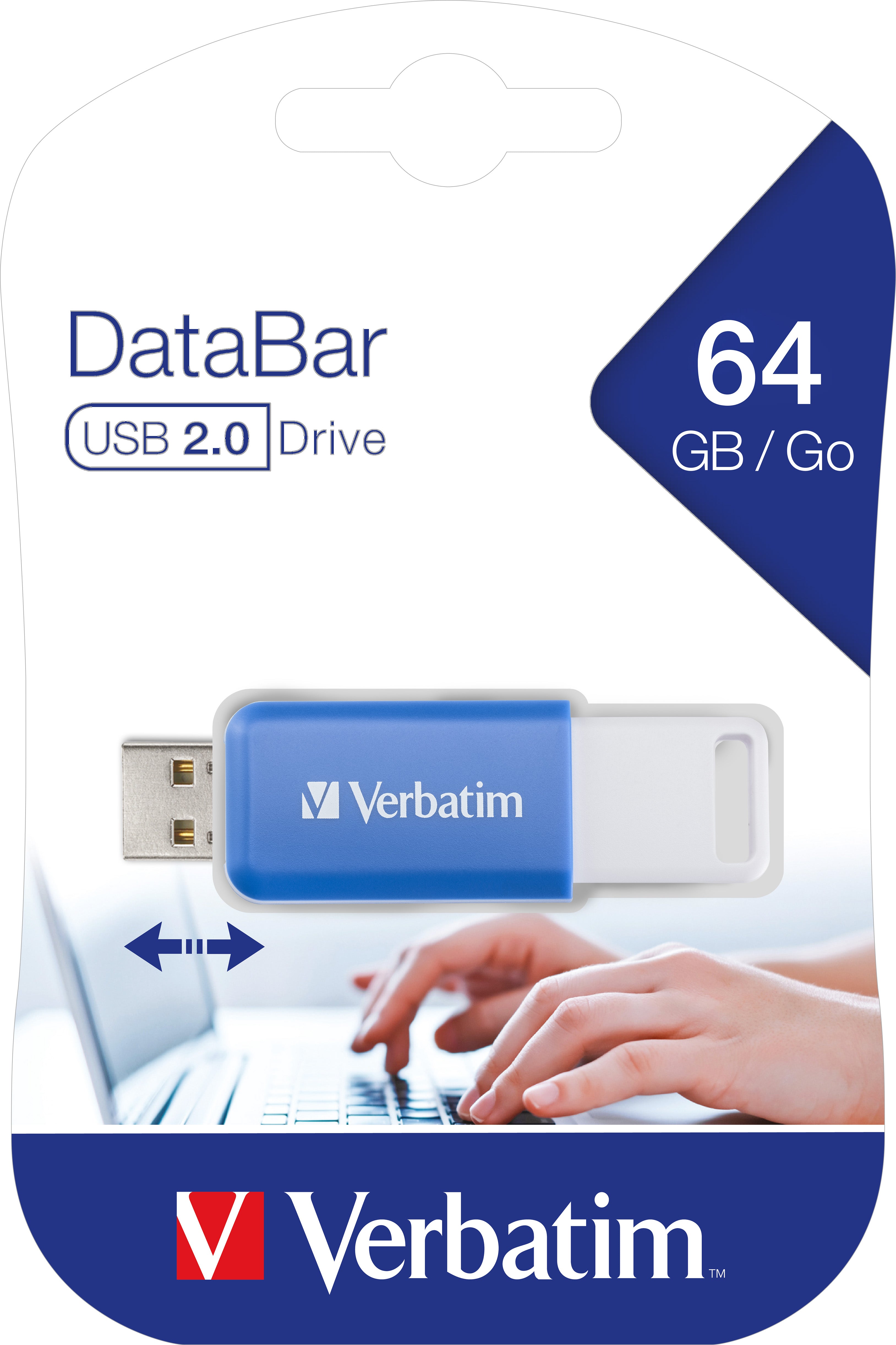 VERBATIM USB 2.0 Stick 64GB, DataBar, blau
