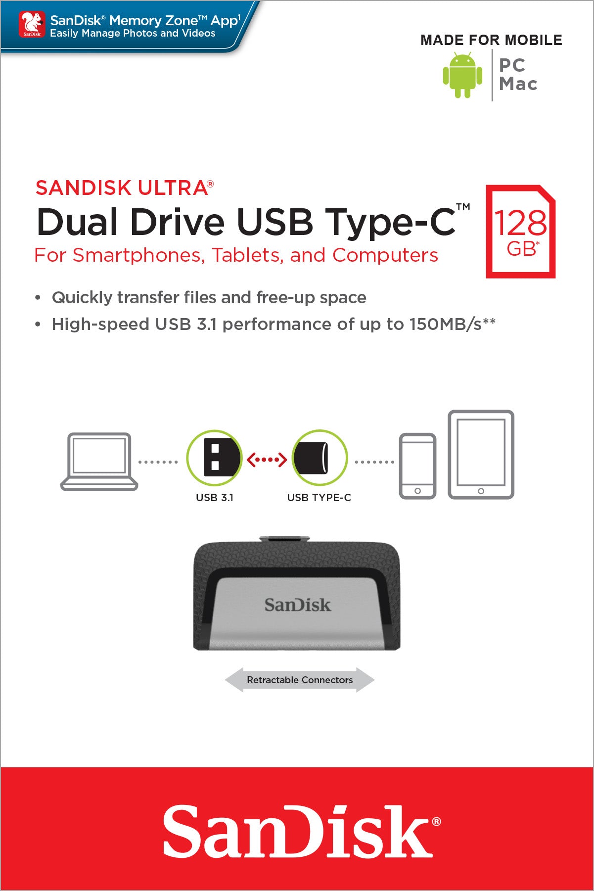 SANDISK USB 3.1 Stick 128GB, Ultra Dual Drive
