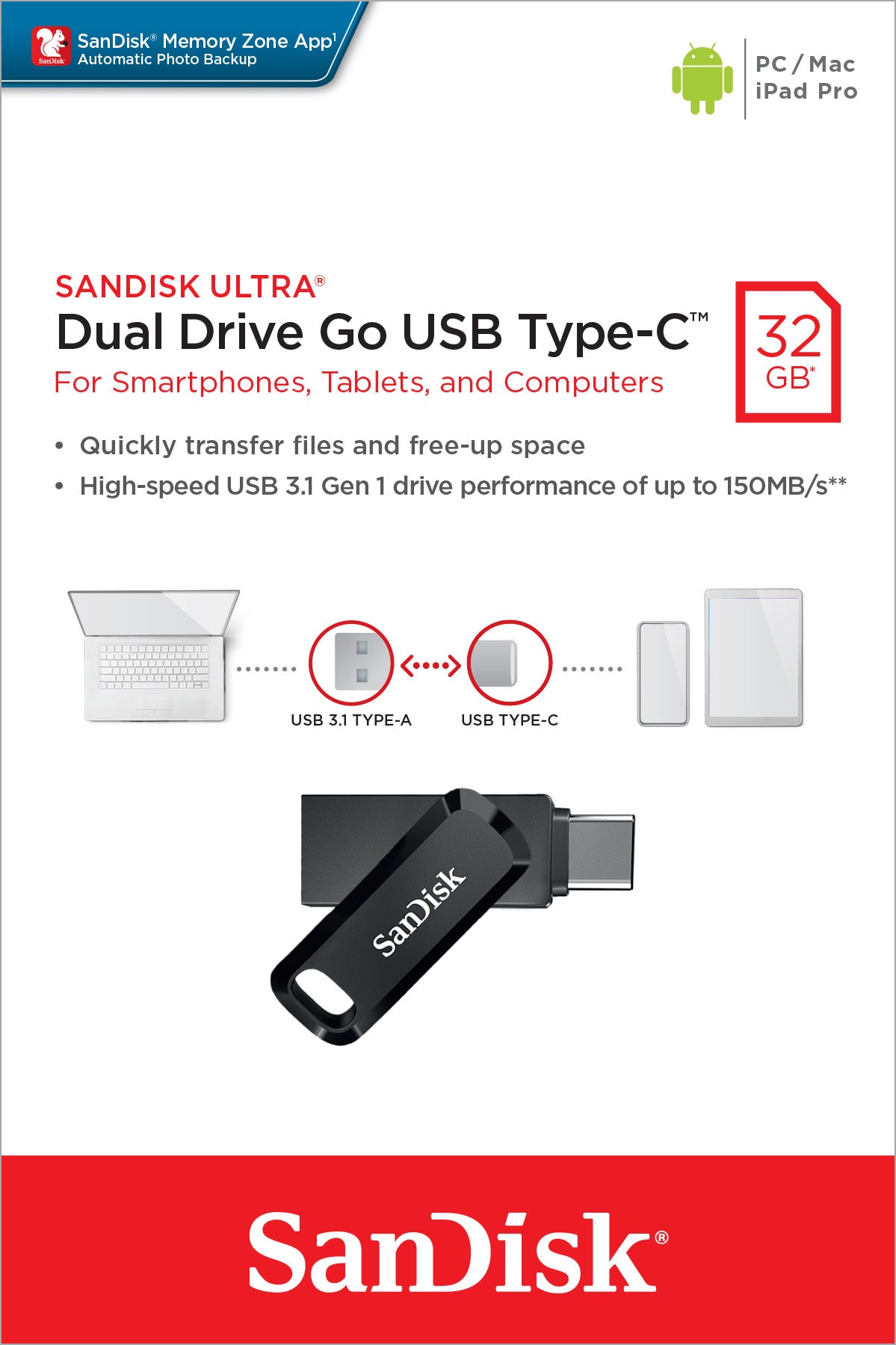 SANDISK USB 3.1 Stick 32GB, Ultra Dual Drive Go