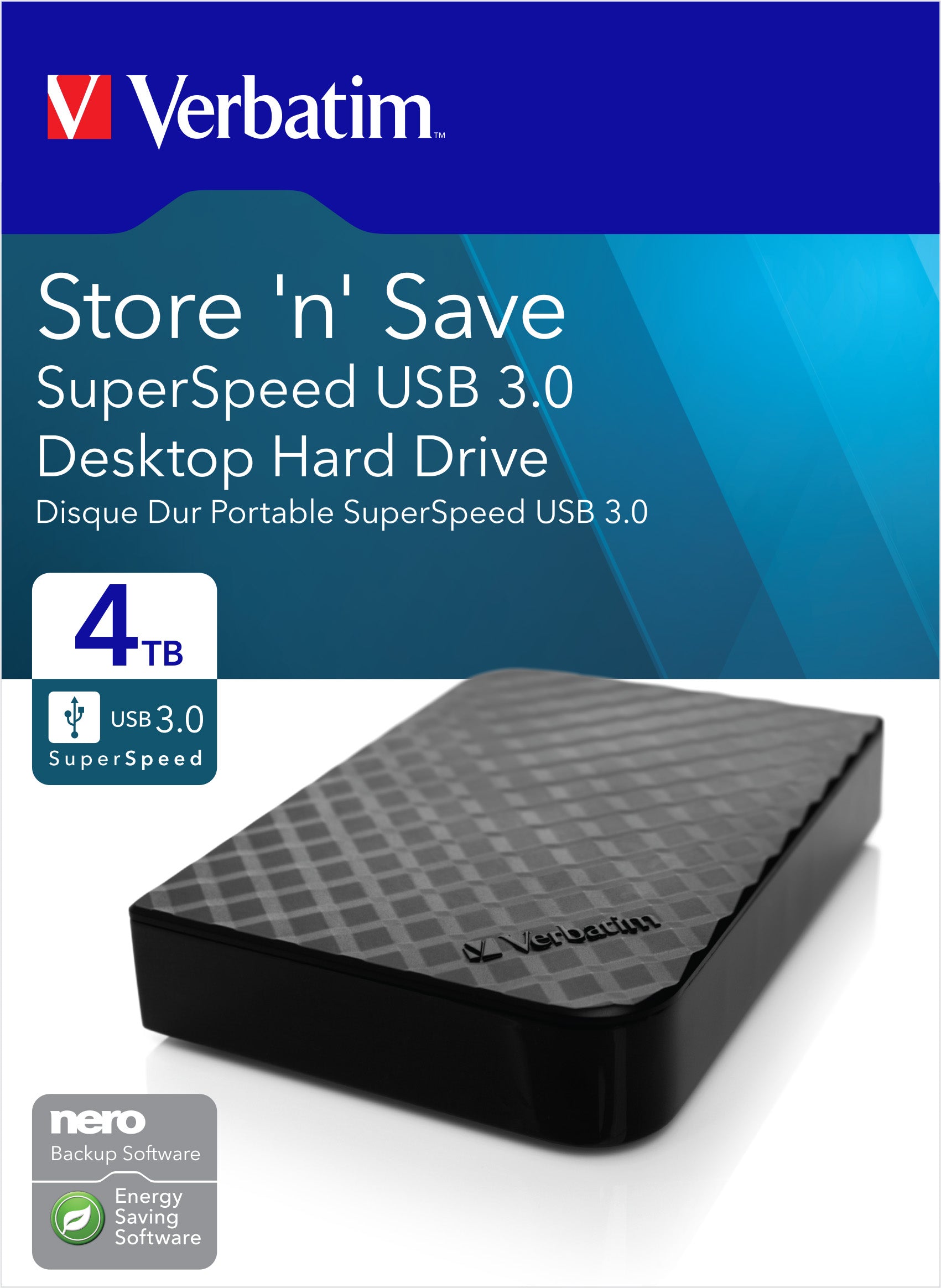 VERBATIM Festplatte 4TB, USB 3.0, 8.89cm (3.5''), schwarz