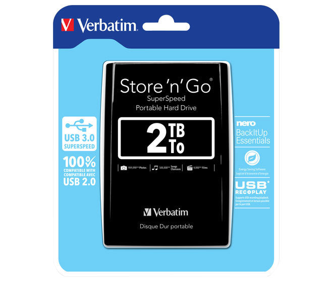 VERBATIM Festplatte 2TB, USB 3.0, 6.35cm (2.5''), schwarz
