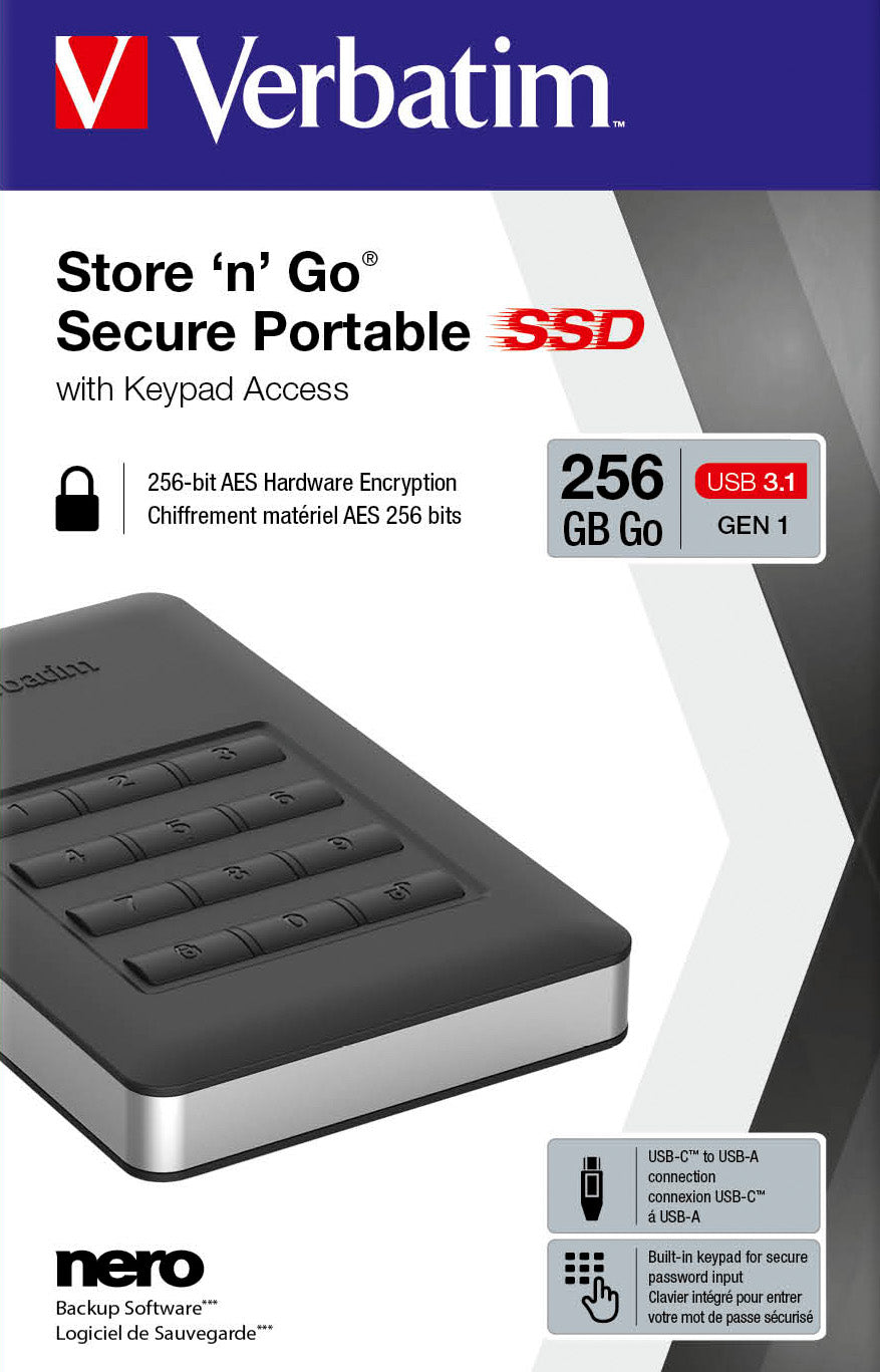 VERBATIM SSD 256GB, USB 3.1, A-C, 4.57cm (1.8'')