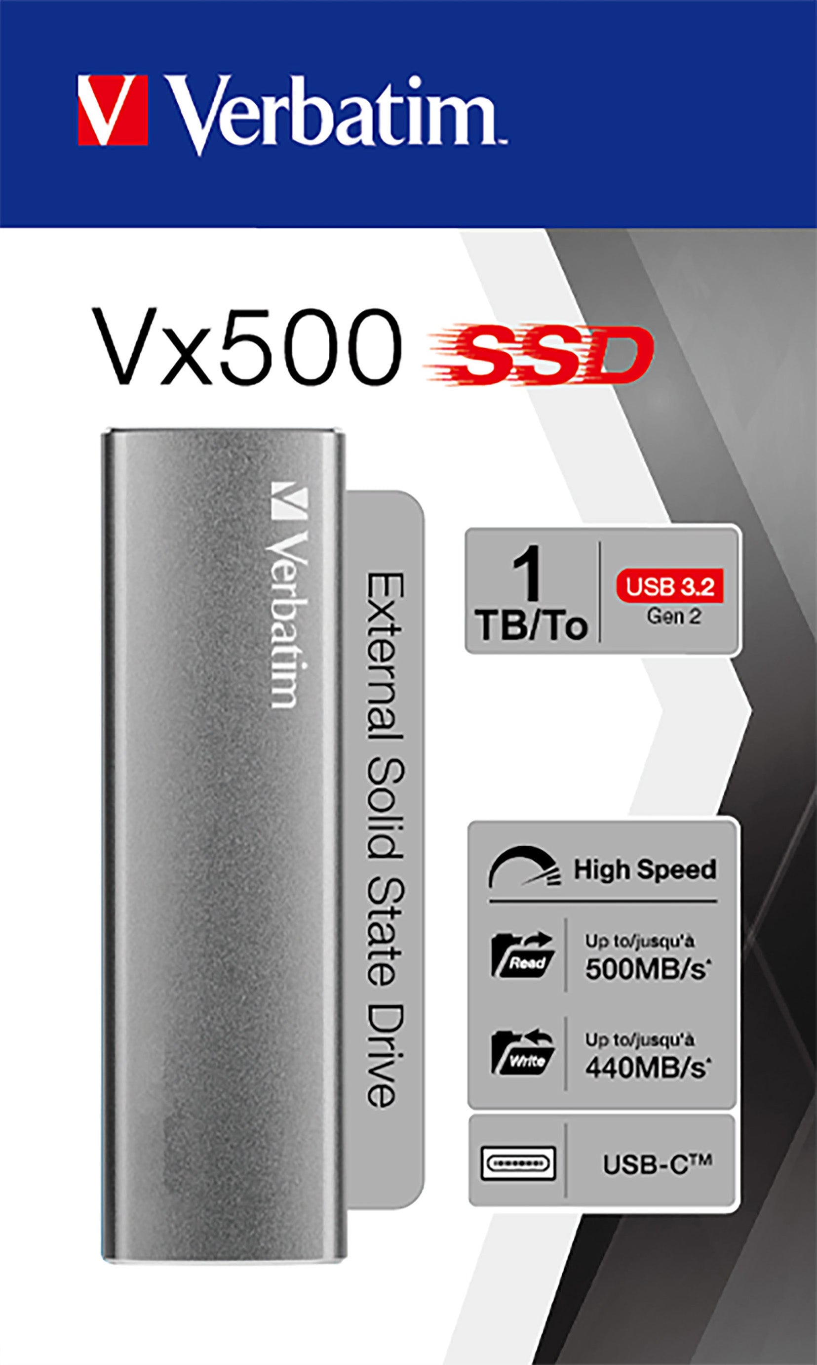 VERBATIM SSD 1TB, USB 3.2, Typ A-C, Vx500