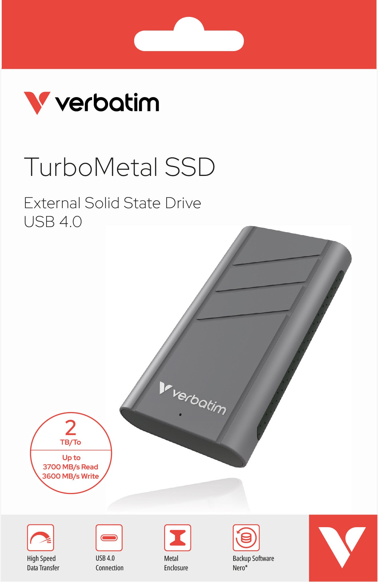 VERBATIM SSD 2TB, USB 4.0, Typ-C, TurboMetal, Metall