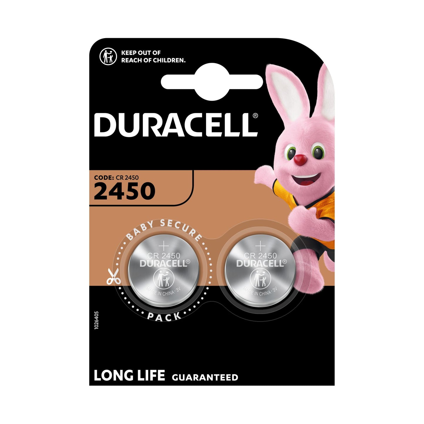 DURACELL Batterie Lithium Knopfzelle CR2450, 3V Electronics, Retail Blister (2-Pack)