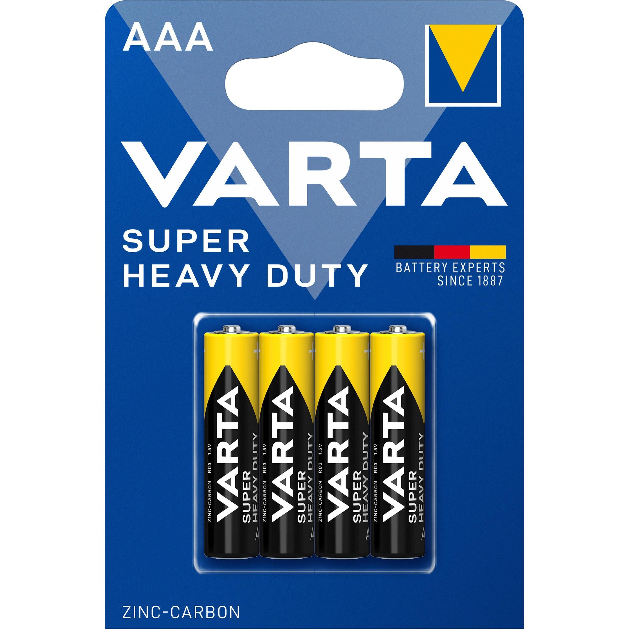 VARTA Batterie Zink-Kohle Micro AAA, R03, 1.5V Superlife, Retail Blister (4-Pack)