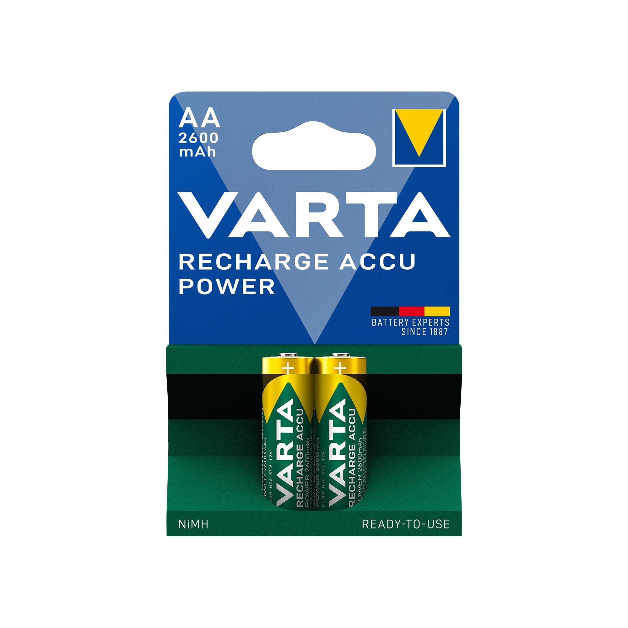 VARTA Akku NiMH Mignon AA HR06, 1.2V/2600mAh Accu Power, Pre-charged, Retail Blister (2-Pack)