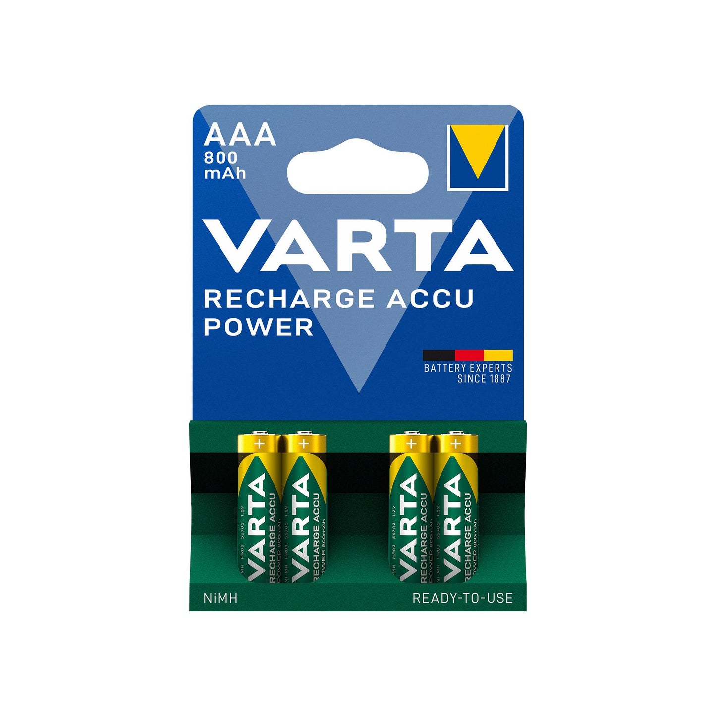 VARTA Akku NiMH Micro AAA HR03, 1.2V/800mAh Accu Power, Pre-charged, Retail Blister (4-Pack)