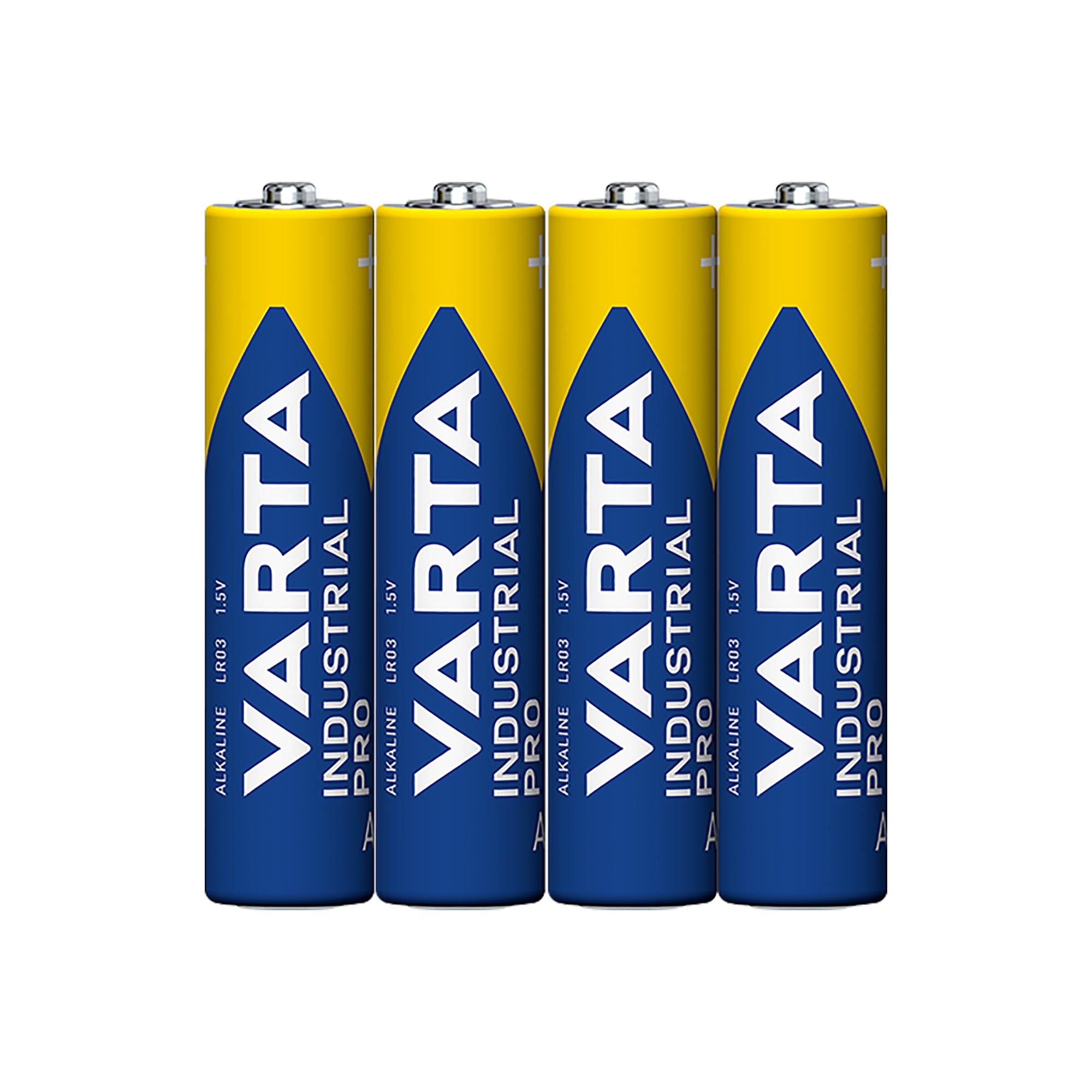 VARTA Batterie Alkaline Micro AAA LR03, 1.5V Industrial Pro, Shrinkwrap (4-Pack)