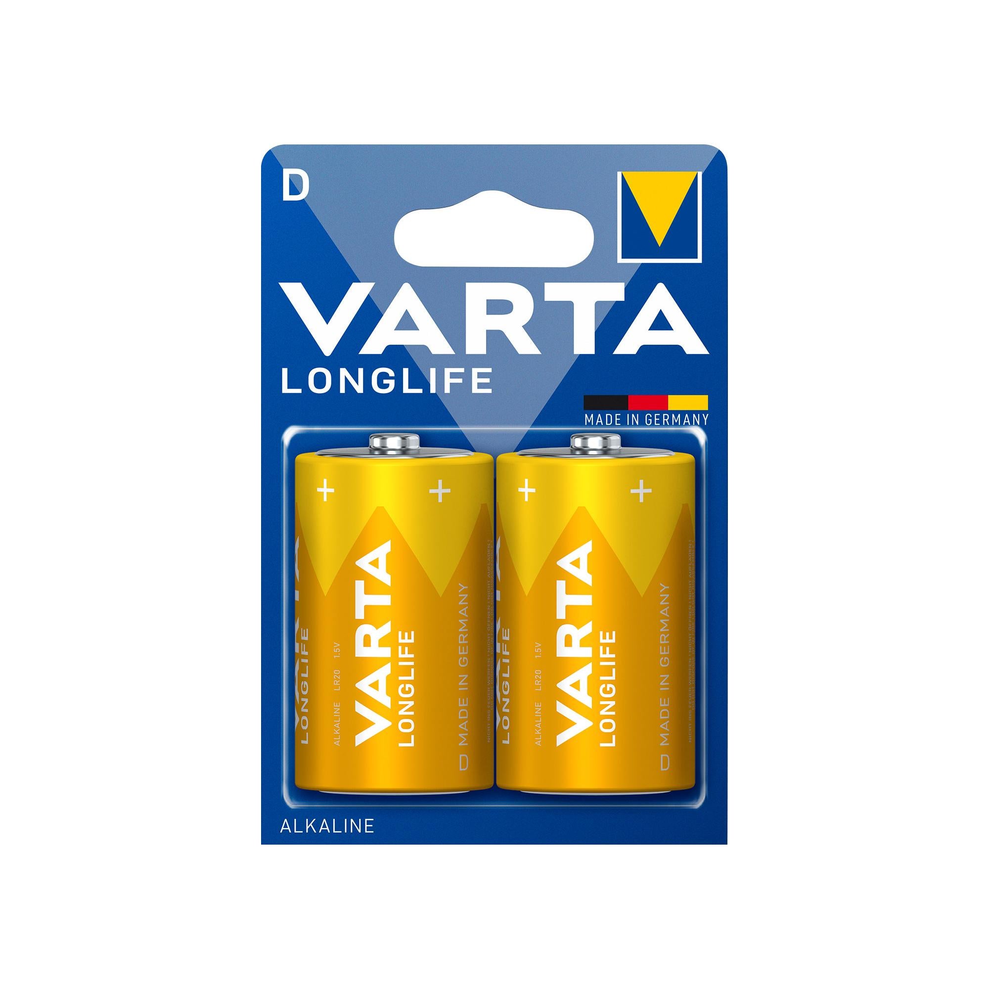 VARTA Batterie Alkaline Mono D LR20, 1.5V Longlife, Retail Blister (2-Pack)