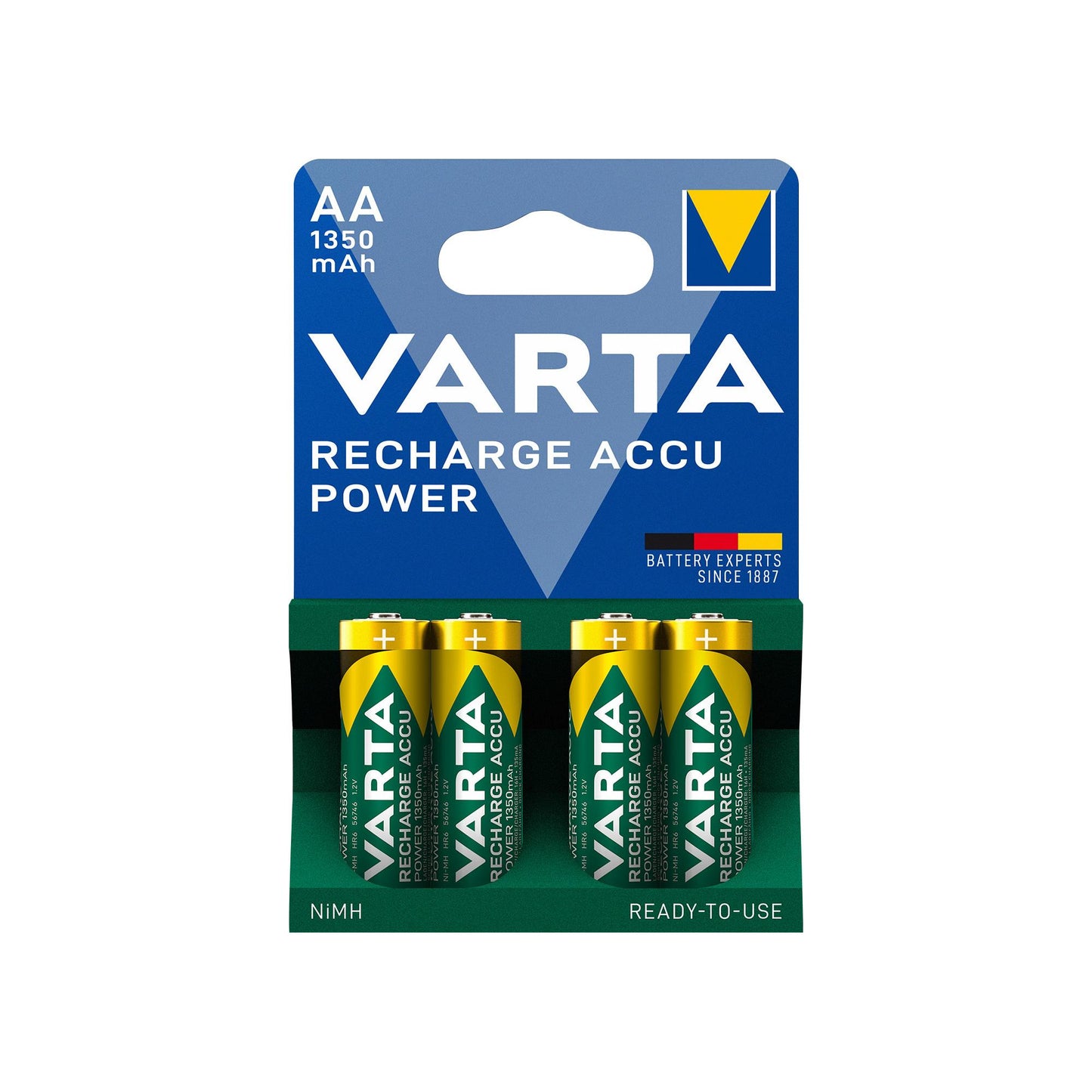 VARTA Akku NiMH Mignon AA HR06, 1.2V/1350mAh Accu Power, Pre-charged, Retail Blister (4-Pack)