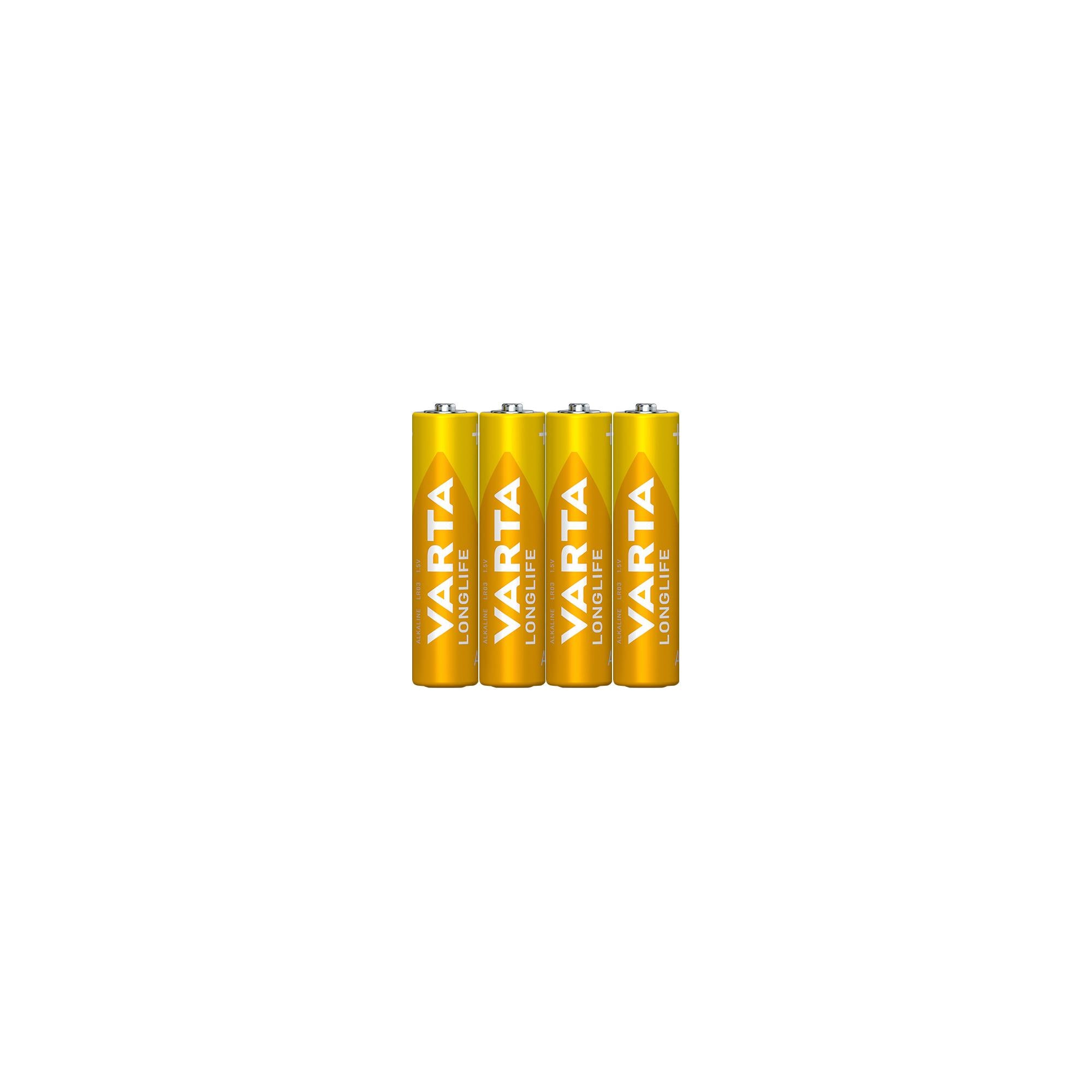 VARTA Batterie Alkaline Micro AAA LR03, 1.5V Longlife, Shrinkwrap (4-Pack)