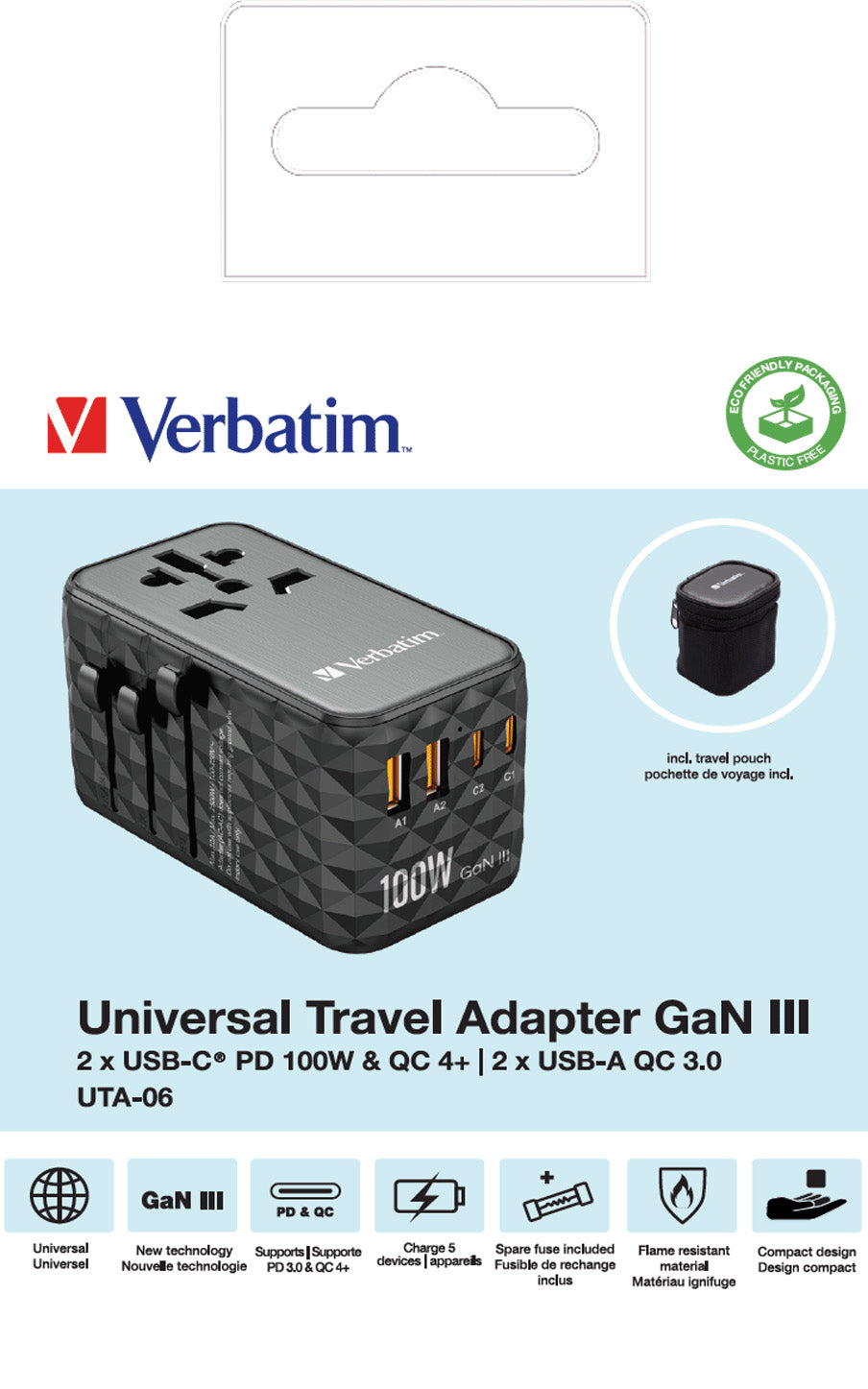 VERBATIM Ladeadapter, Universal Travel, UTA-06, GaN III, 100W