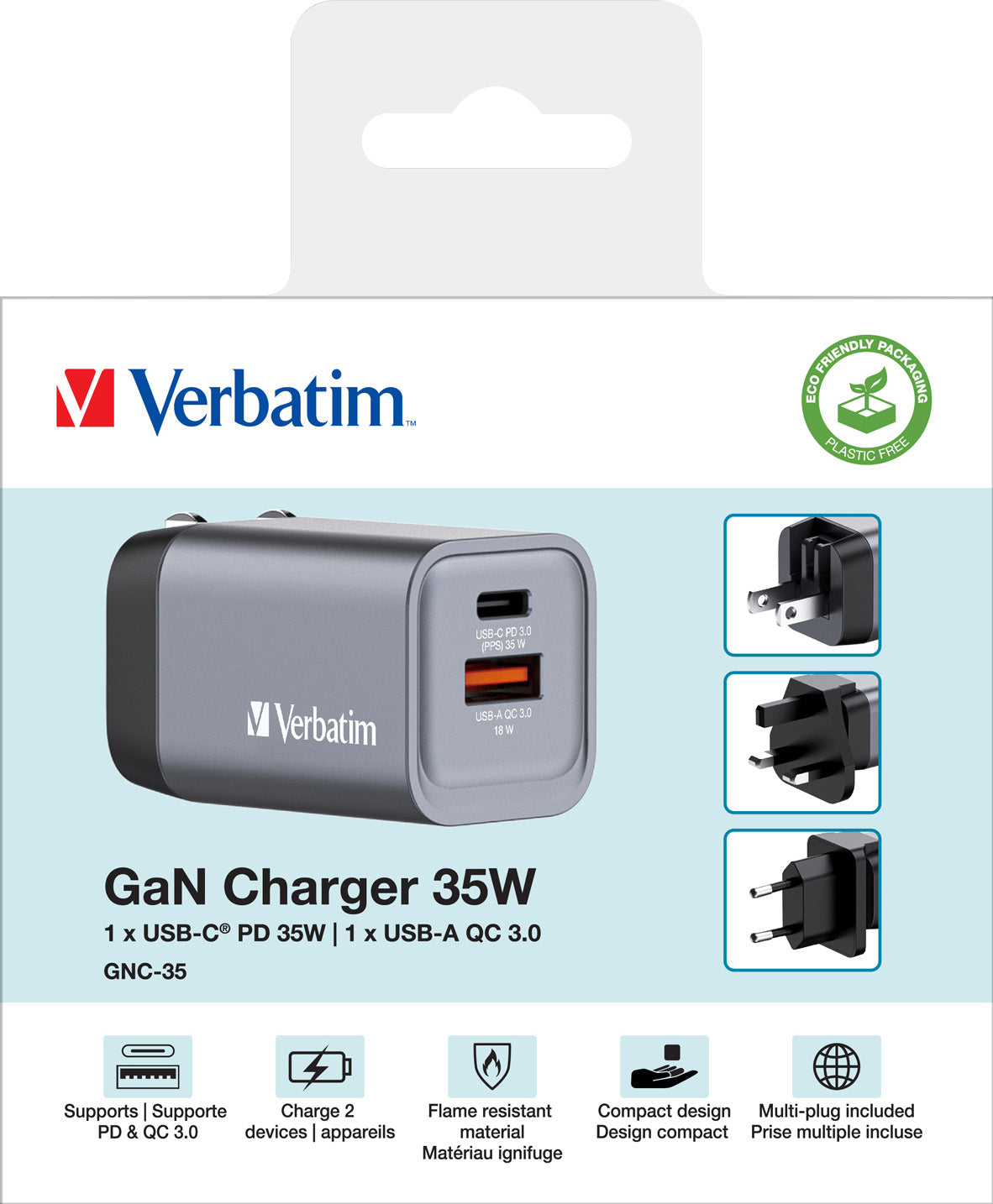 VERBATIM Ladeadapter, Universal, GNC-35, GaN, 35W, grau
