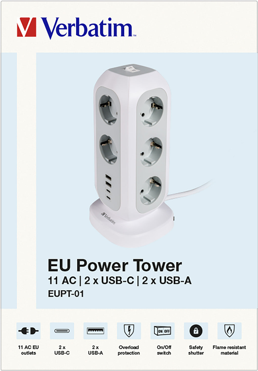 VERBATIM Steckdosen Tower, EUPT-01, Kabel 2m, weiss