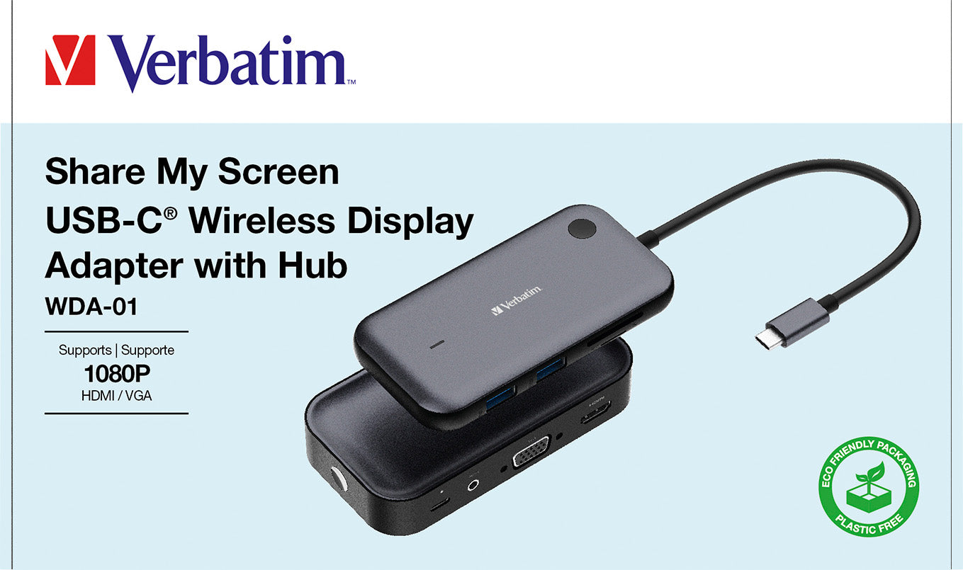 VERBATIM Wireless Adapter, Share My Screen, USB-C, HDMI, Full HD