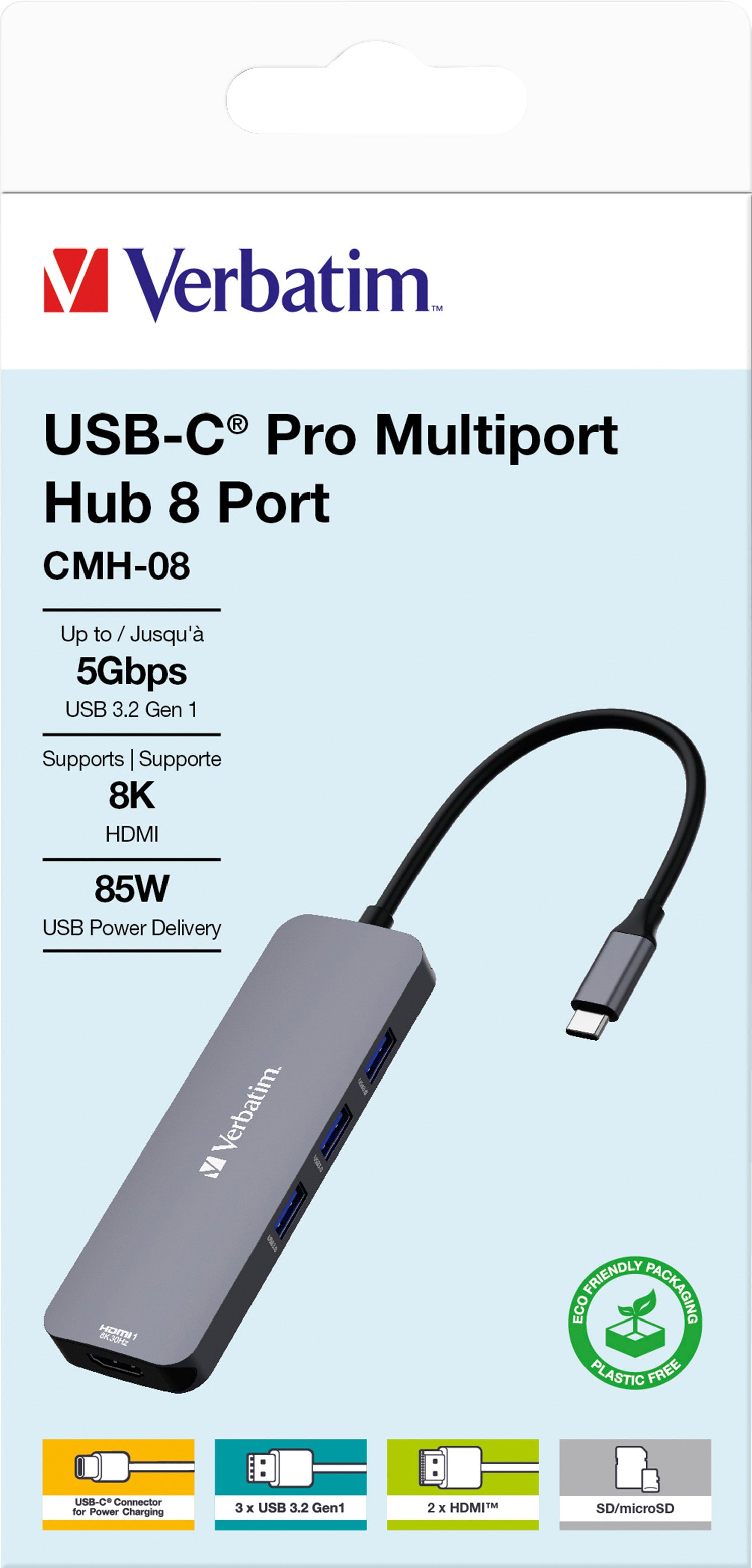 VERBATIM Hub, Multiport, CMH-08, 3x USB 3.2-A, USB 3.2-C