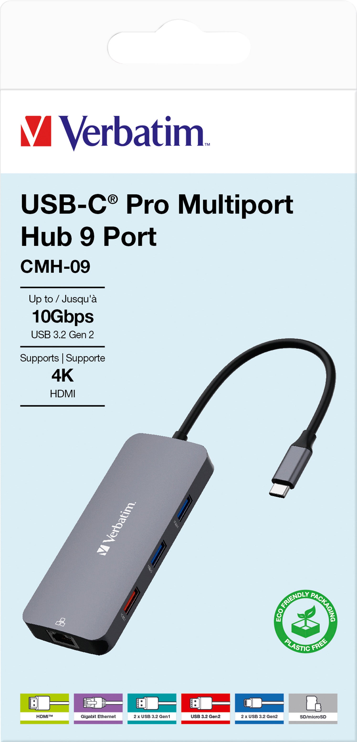 VERBATIM Hub, Multiport, CMH-09, 3x USB 3.2-A, 2x USB 3.2-C