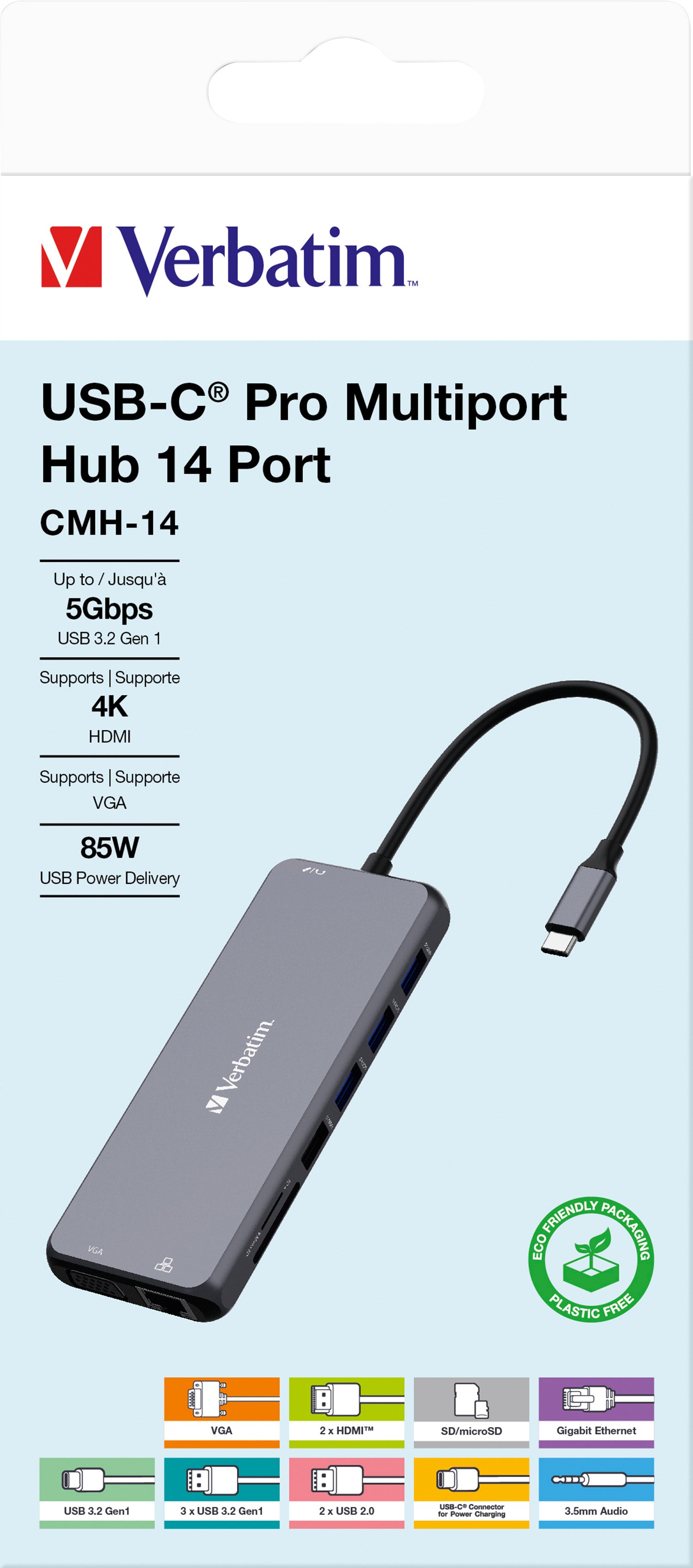 VERBATIM Hub, Multiport, CMH-14, 2x USB 2.0-A, 4x USB 3.2-A, 2x USB 3.2-C