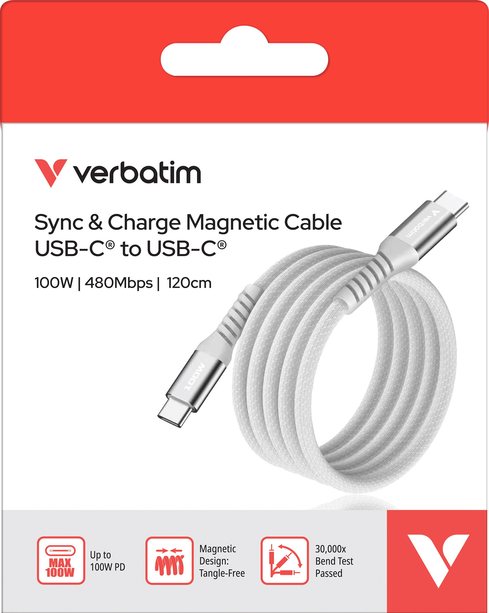 VERBATIM Ladekabel, USB-C/USB-C, 1.2m, grau