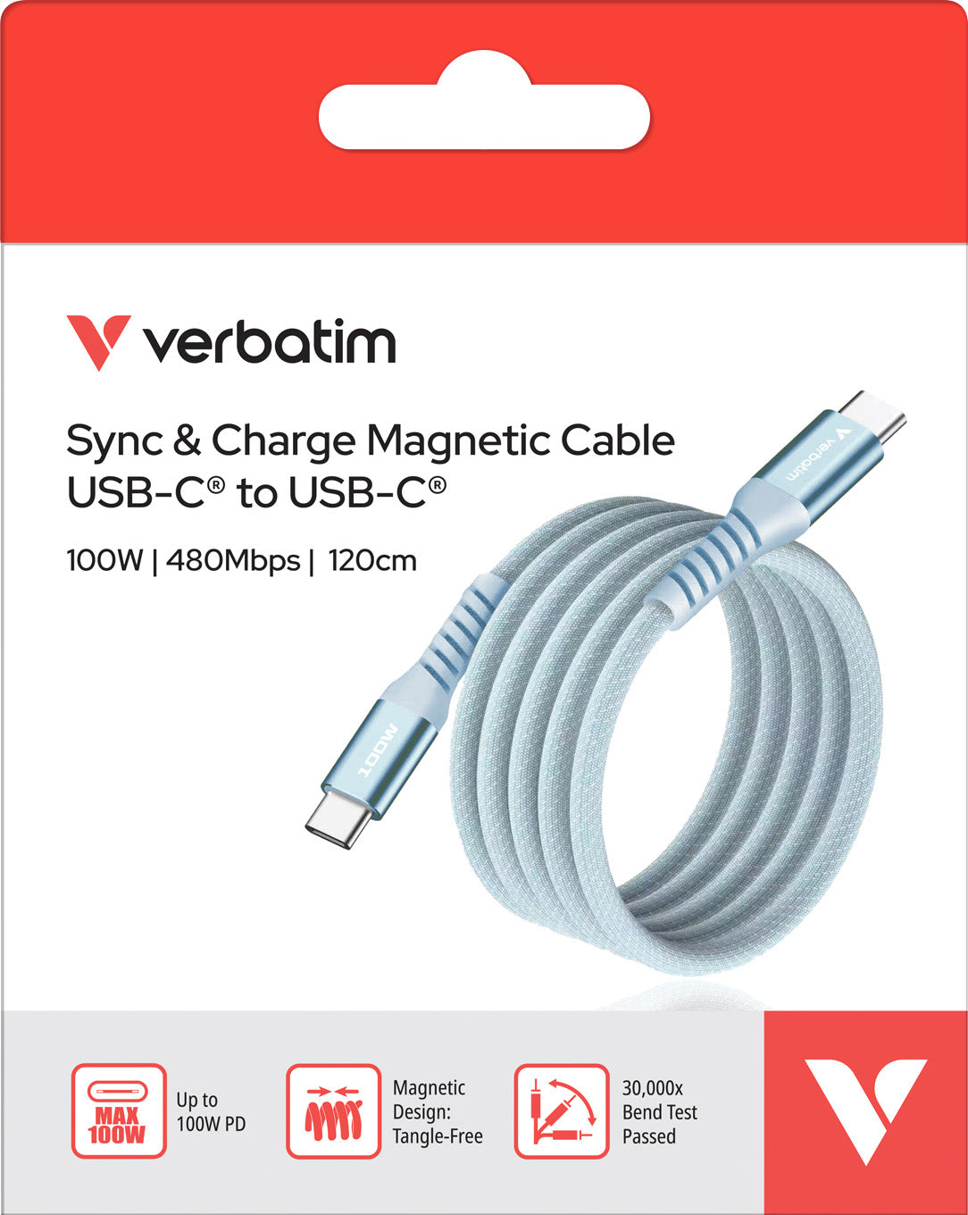 VERBATIM Ladekabel, USB-C/USB-C, 1.2m, blau