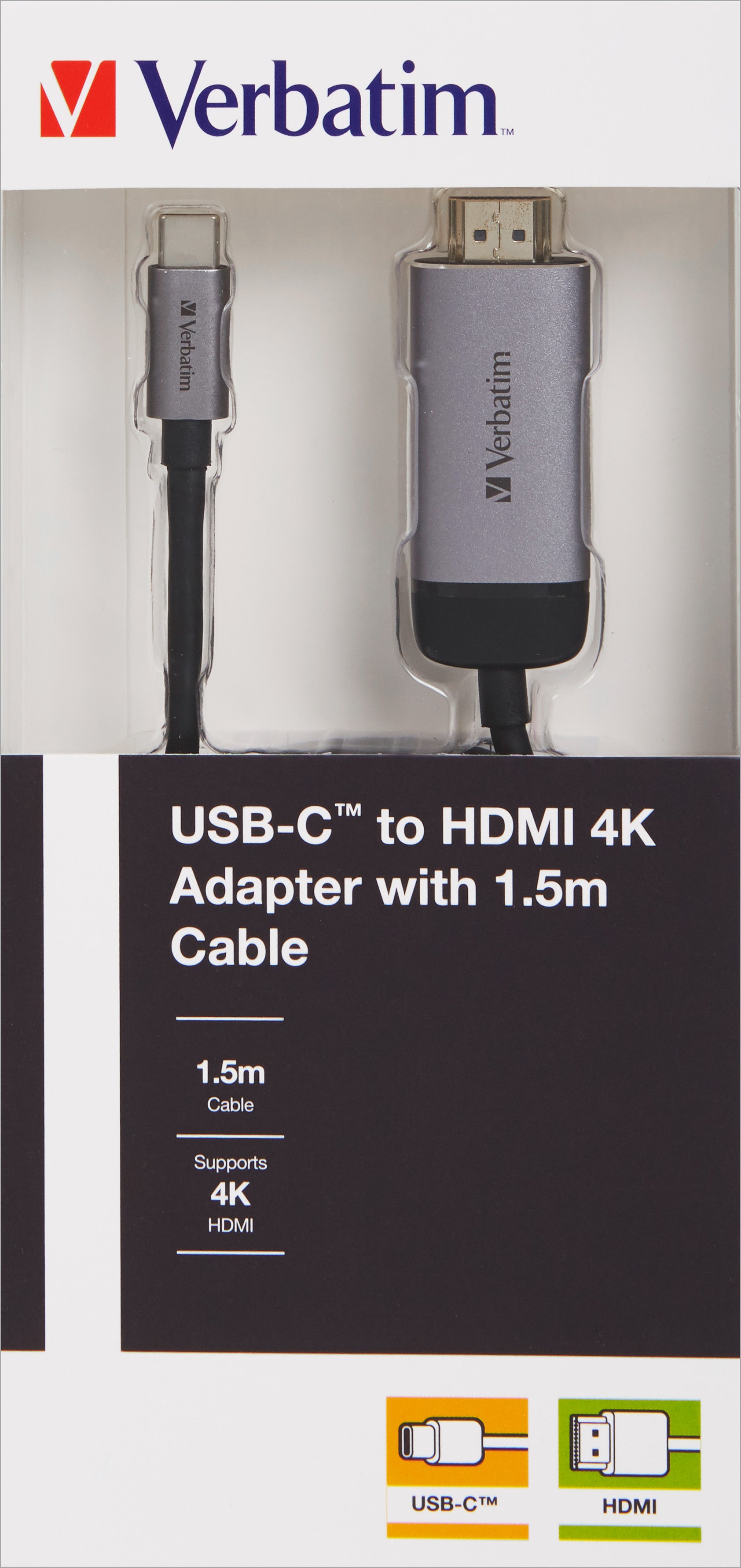 VERBATIM Adapterkabel, USB 3.1-C, HDMI 4K, silber-schwarz