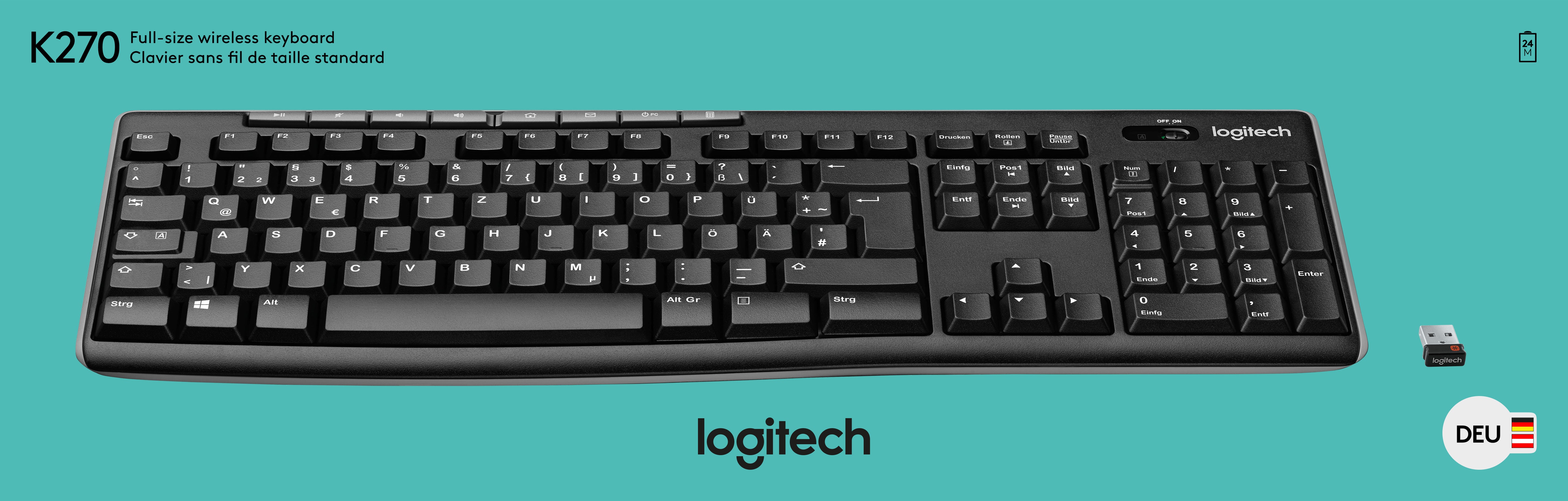 LOGITECH Tastatur K270, Wireless, schwarz