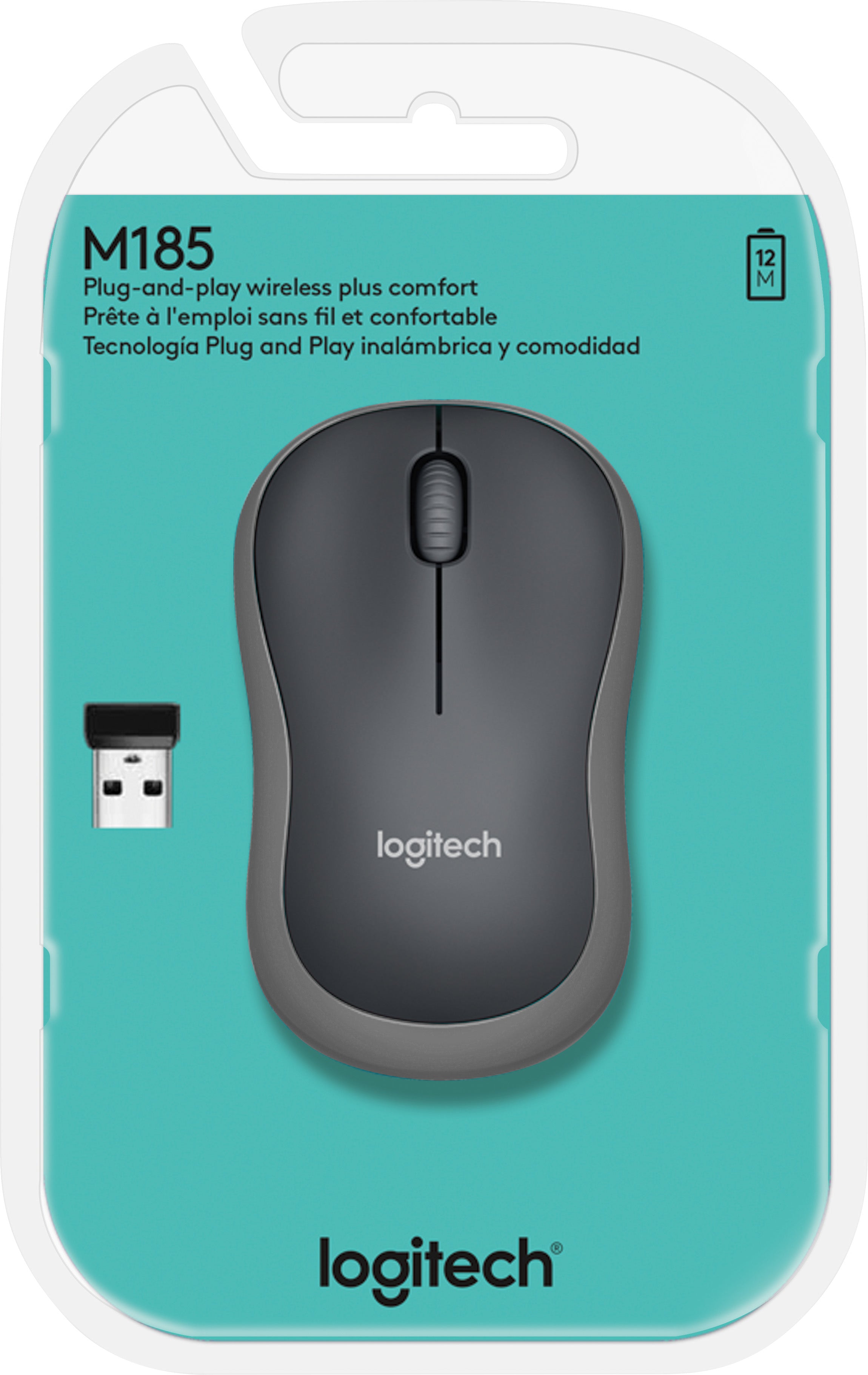 LOGITECH Maus M185, Wireless, grau