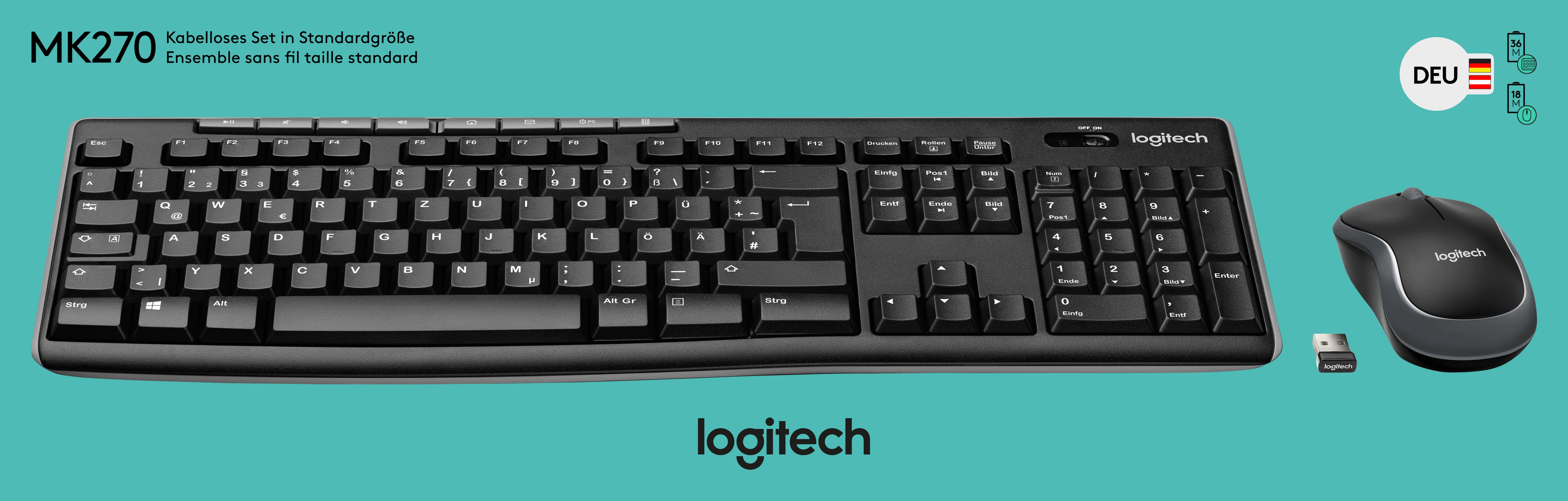 LOGITECH Tastatur-Maus Set MK270, Wireless, schwarz