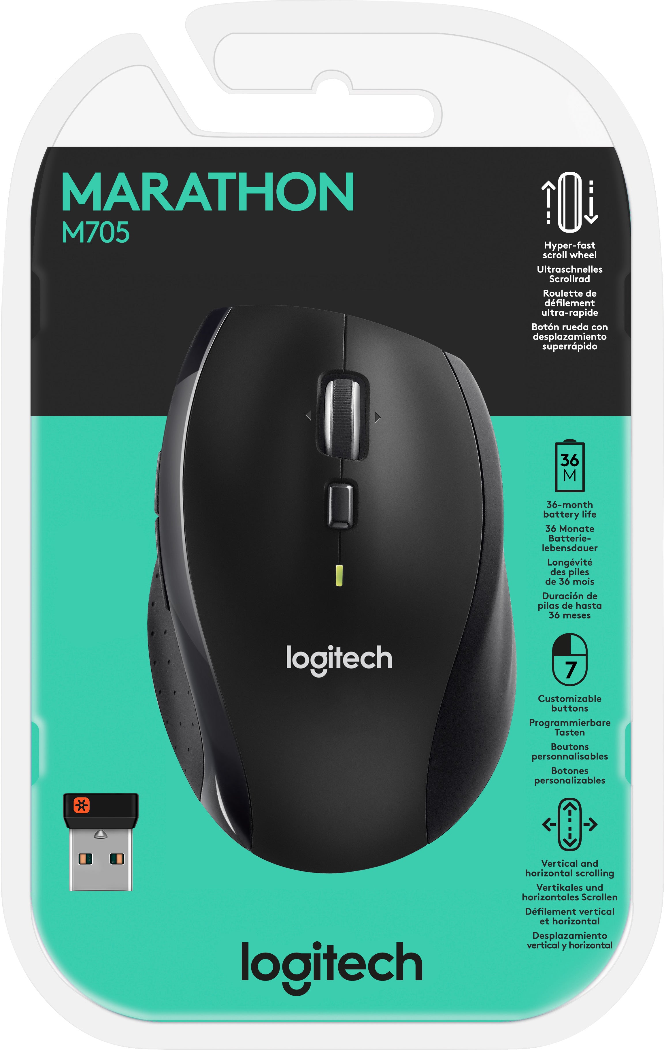 LOGITECH Maus M705, Marathon, Wireless, grau