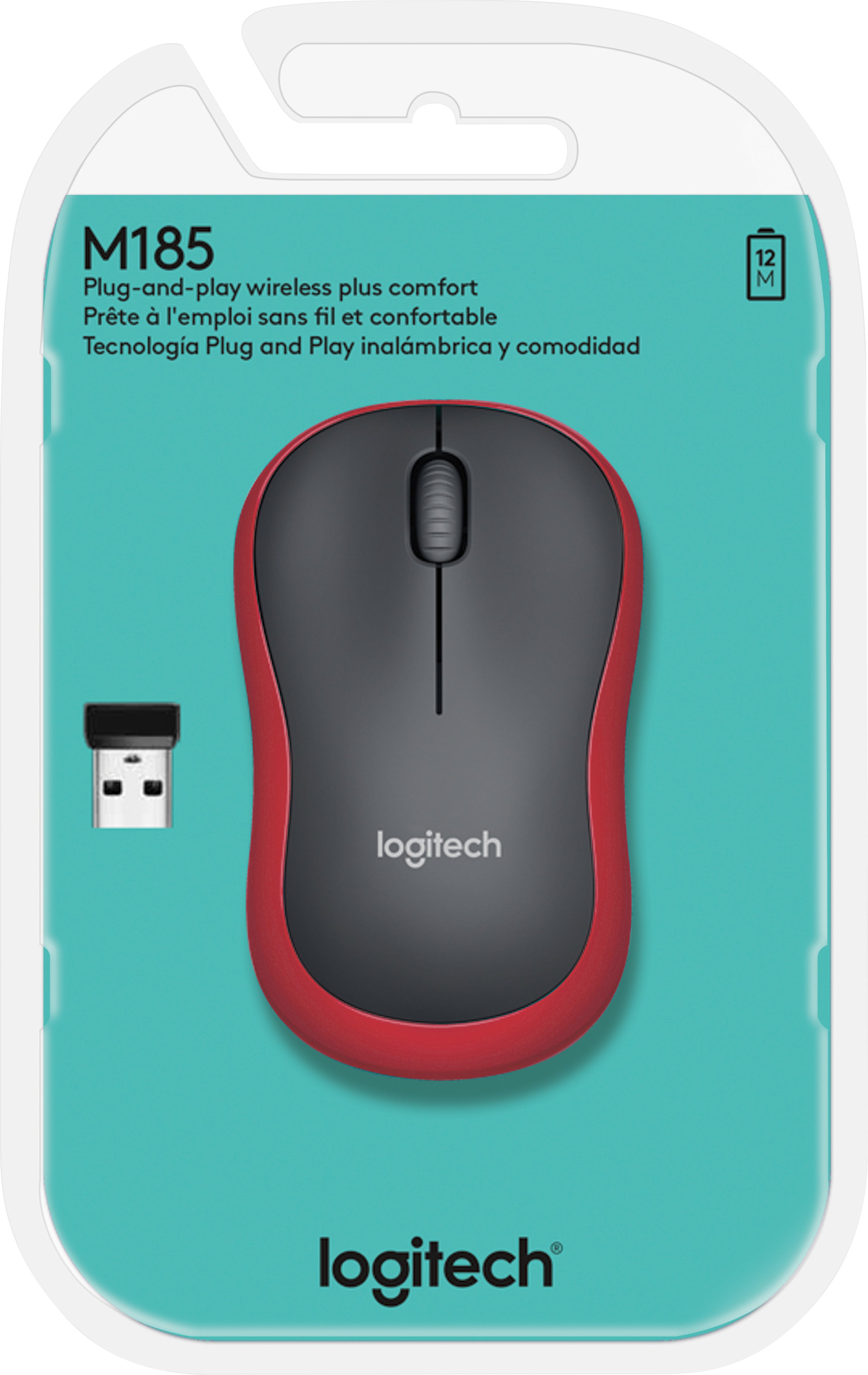 LOGITECH Maus M185, Wireless, rot