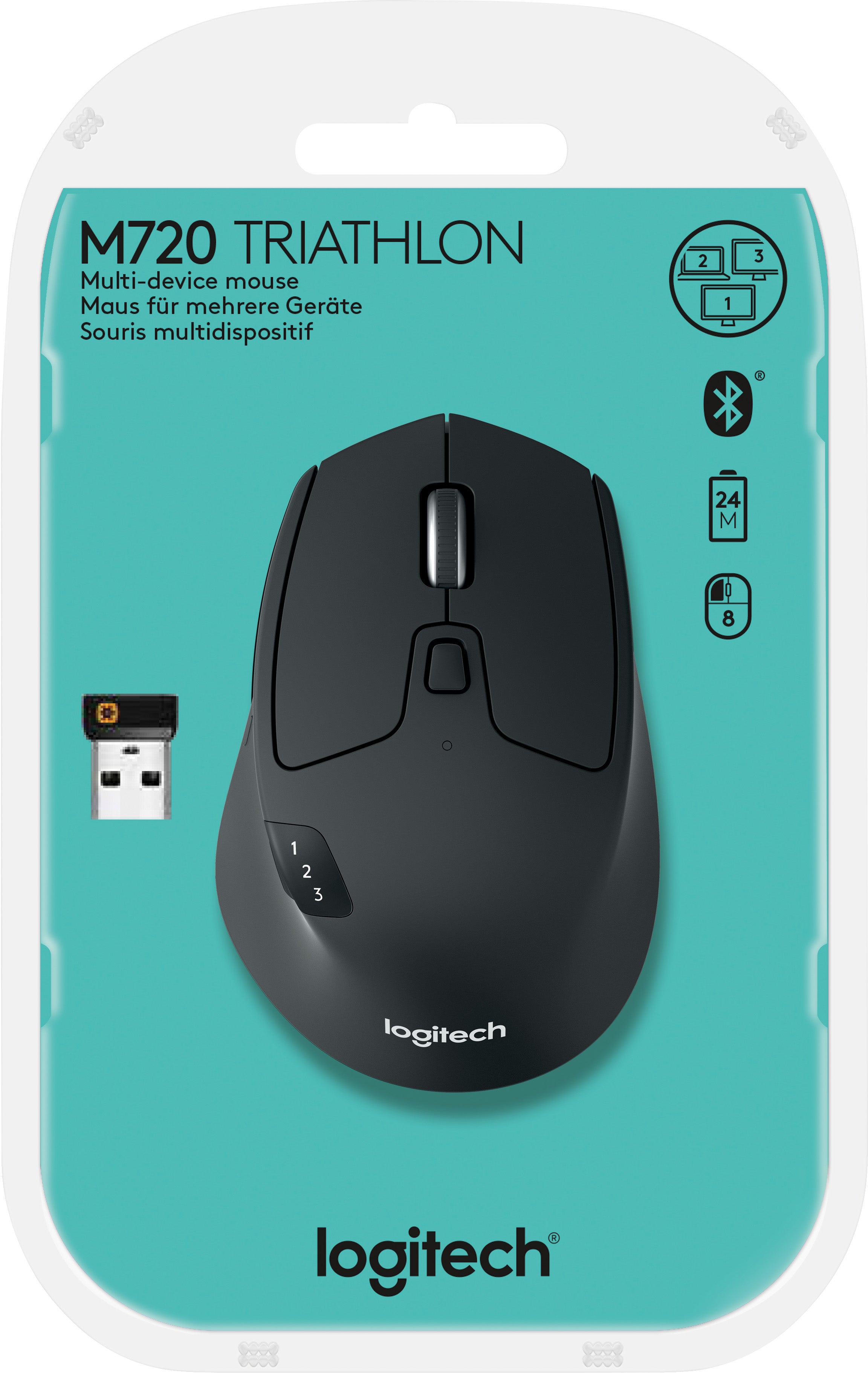 LOGITECH Maus M720, Triathlon, Wireless, Bluetooth, schwarz