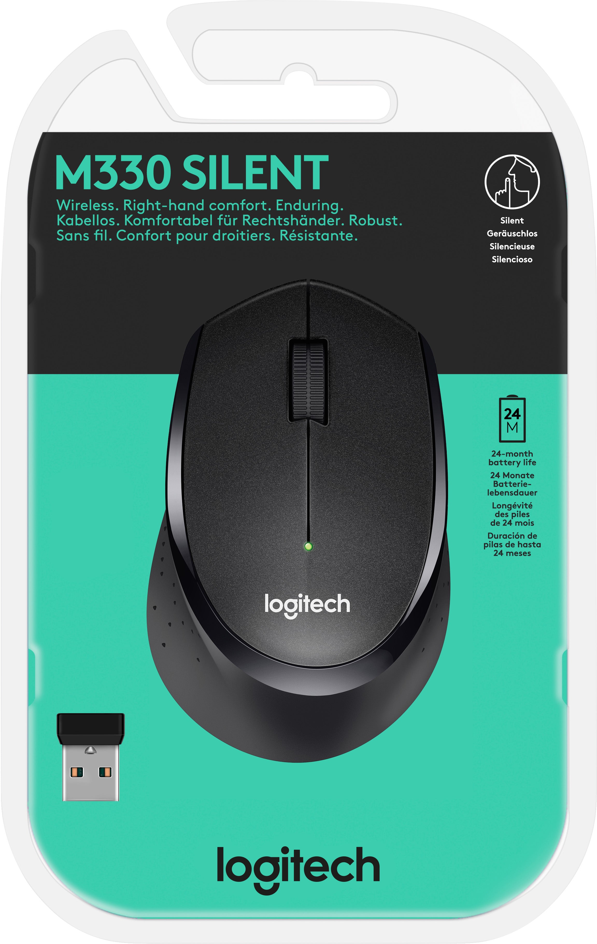 LOGITECH Maus M330, Silent, Wireless, schwarz