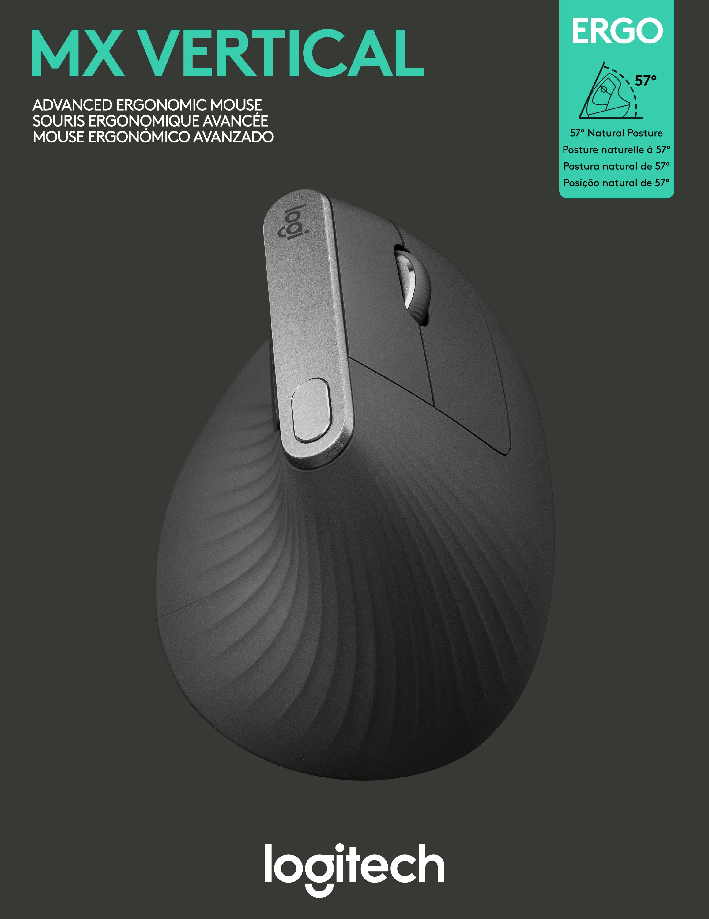 LOGITECH Maus MX Vertical, Wireless, Bluetooth, anthrazit