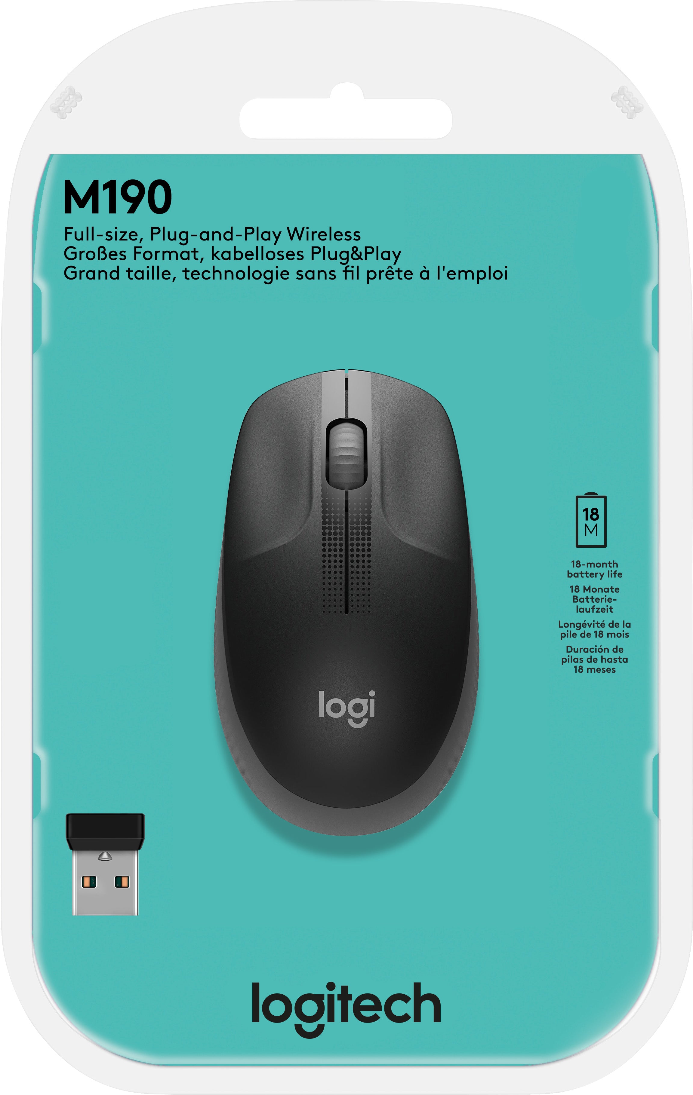 LOGITECH Maus M190, Wireless, anthrazit