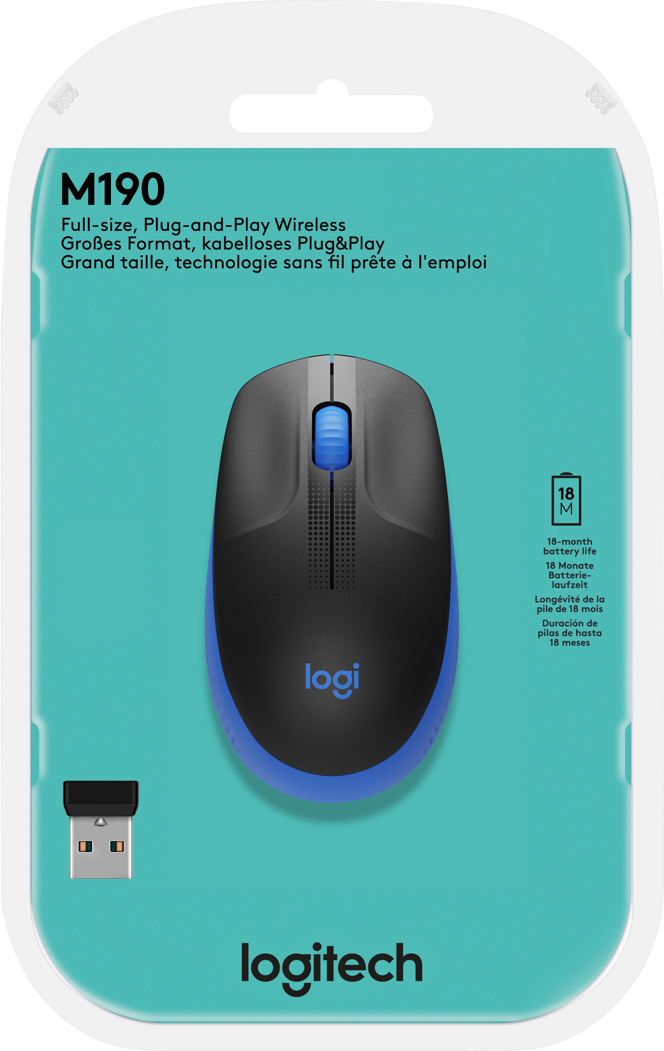 LOGITECH Maus M190, Wireless, blau