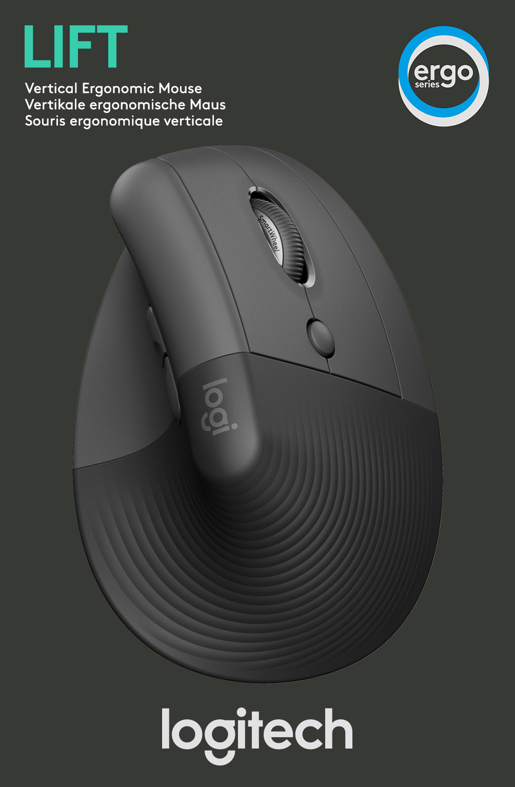 LOGITECH Maus LIFT, Vertical, Wireless, Bluetooth, grafit