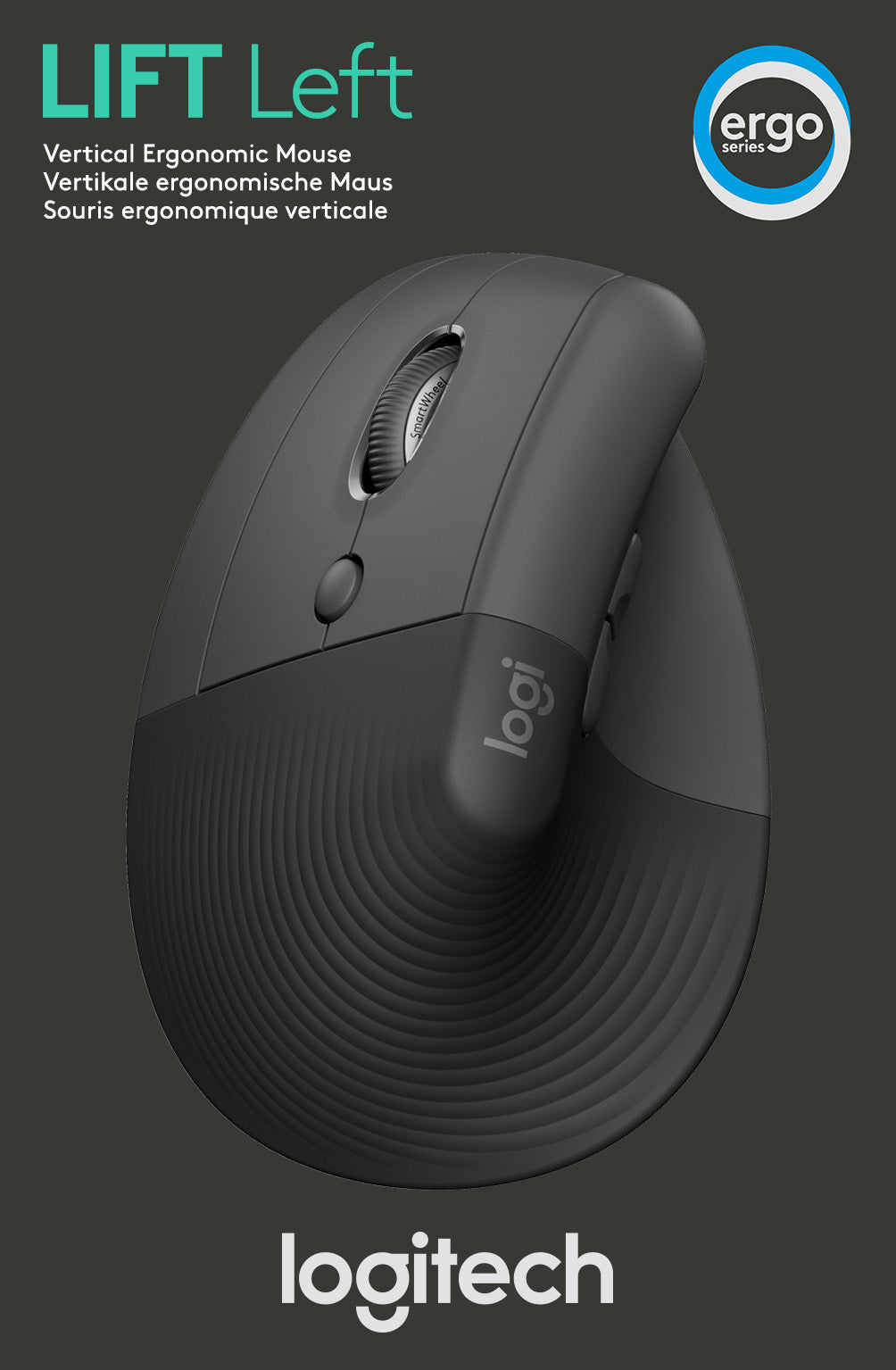 LOGITECH Maus LIFT, Vertical, Wireless, Bluetooth, grafit
