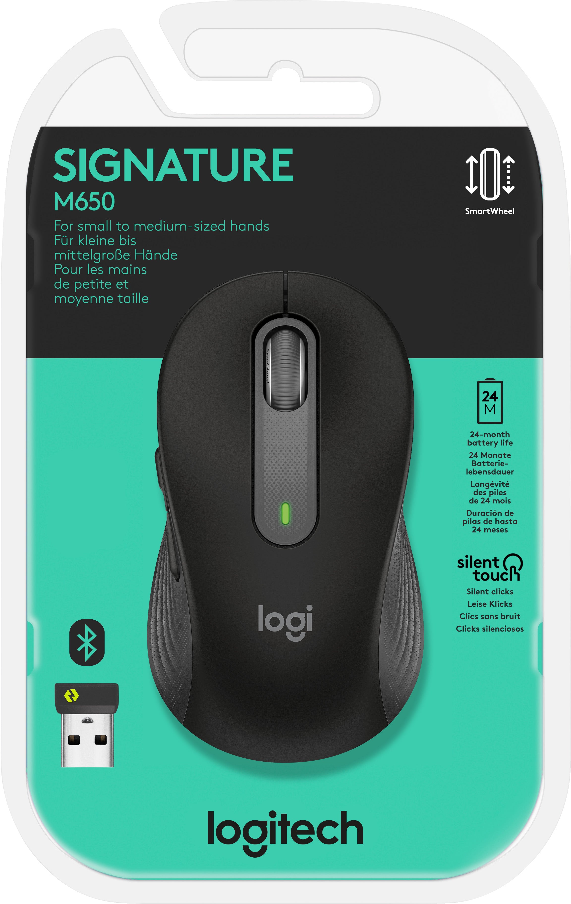 LOGITECH Maus M650, Signature, Wireless, Bluetooth, grafit