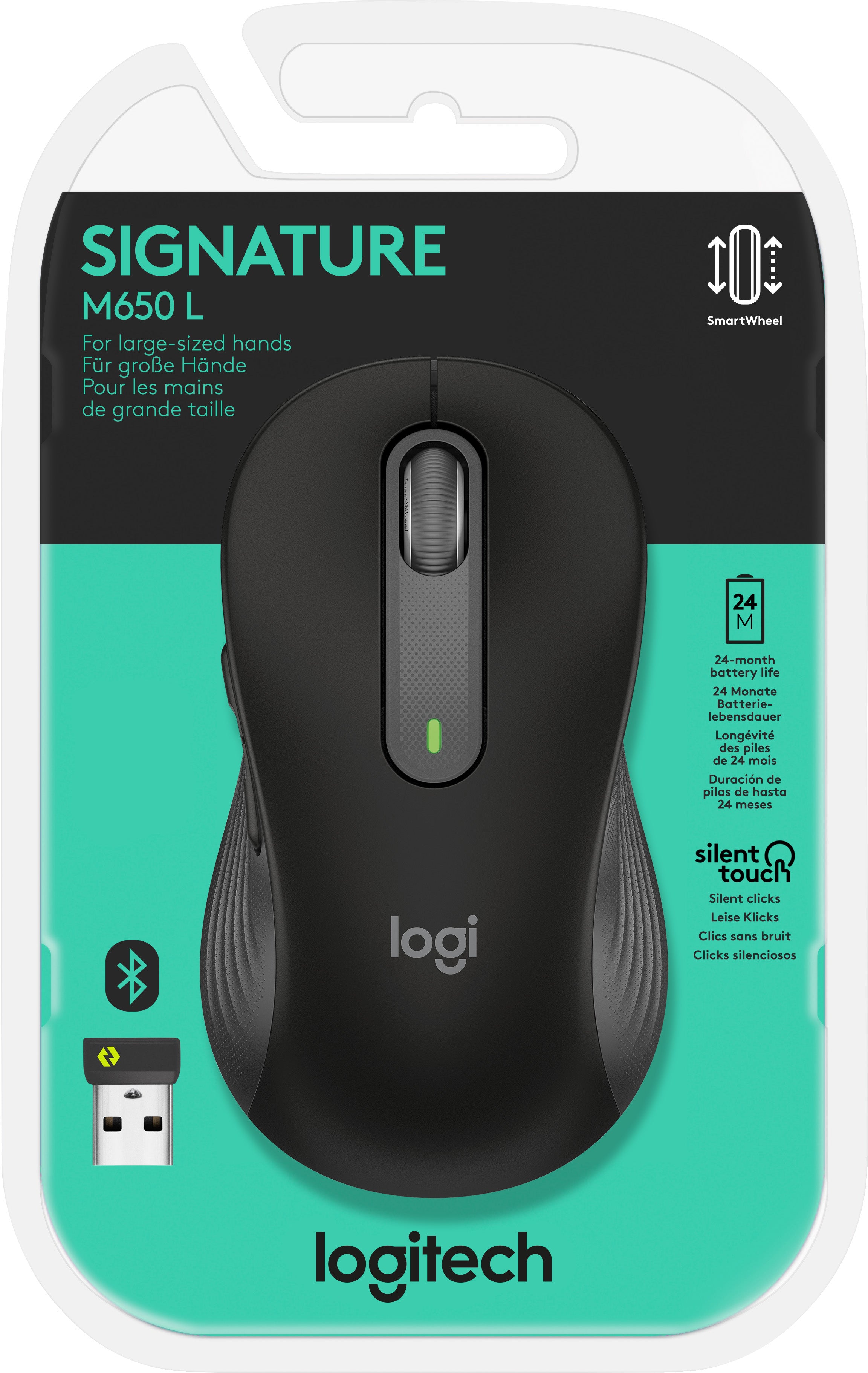 LOGITECH Maus M650 L, Signature, Wireless, Bluetooth, grafit