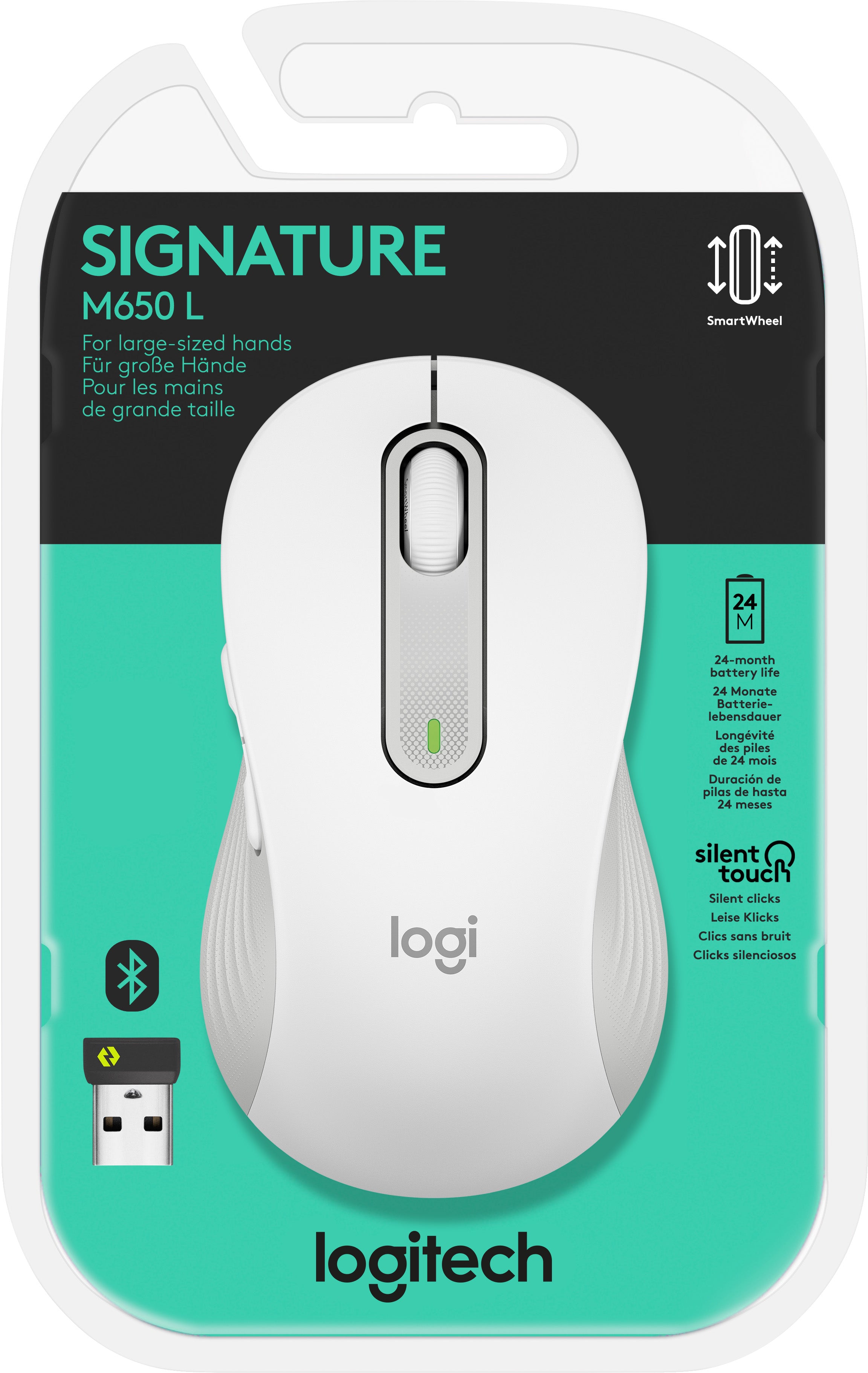 LOGITECH Maus M650 L, Signature, Wireless, Bluetooth, weiss
