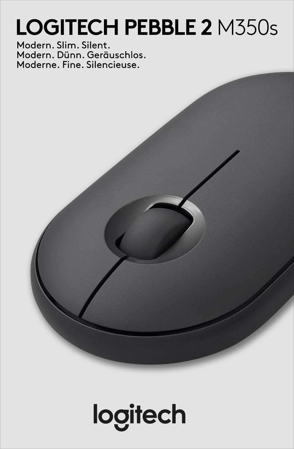 LOGITECH Maus M350s, Pebble 2, Wireless, Bluetooth, grafit