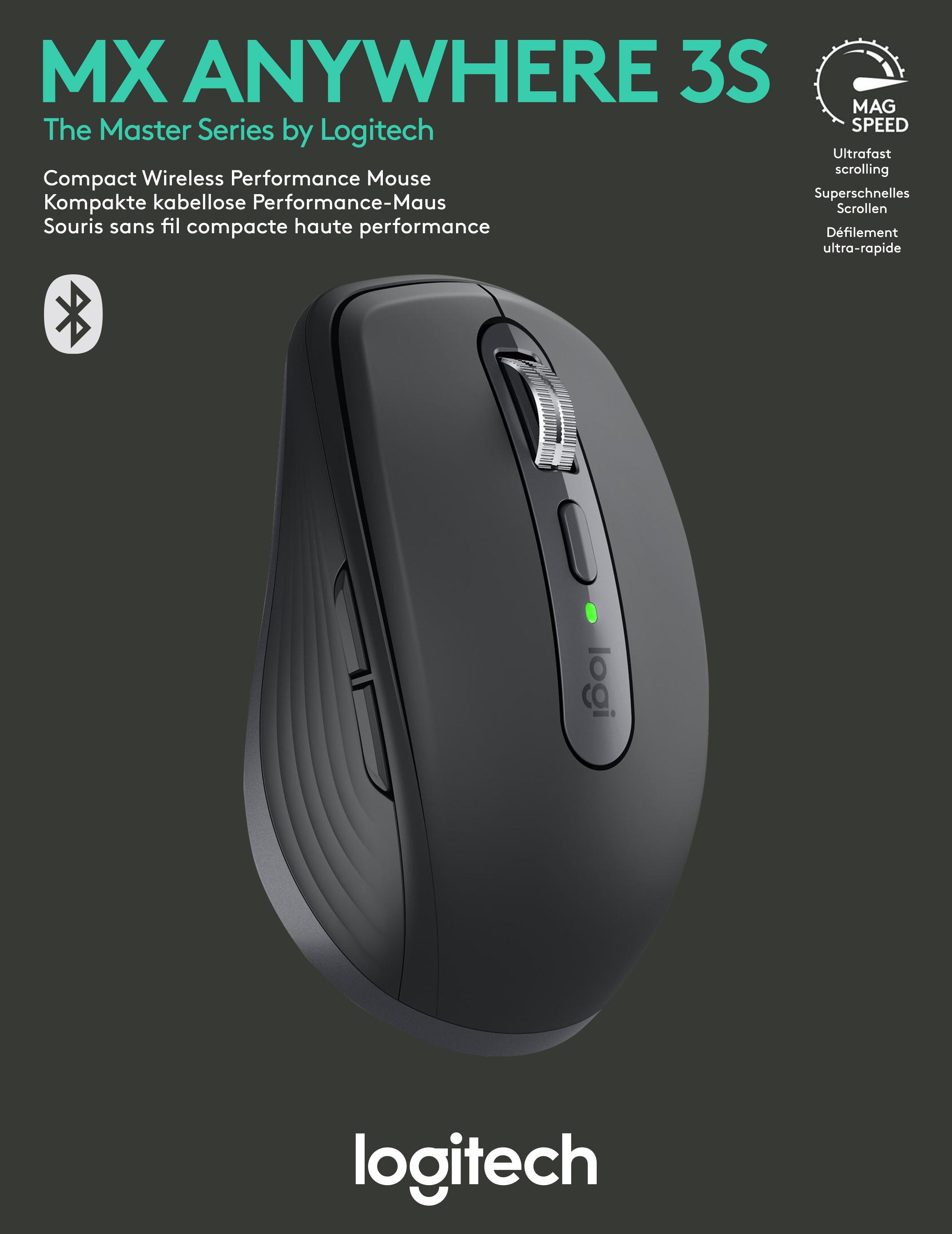 LOGITECH Maus MX Anywhere 3S, Wireless, Bluetooth, grafit